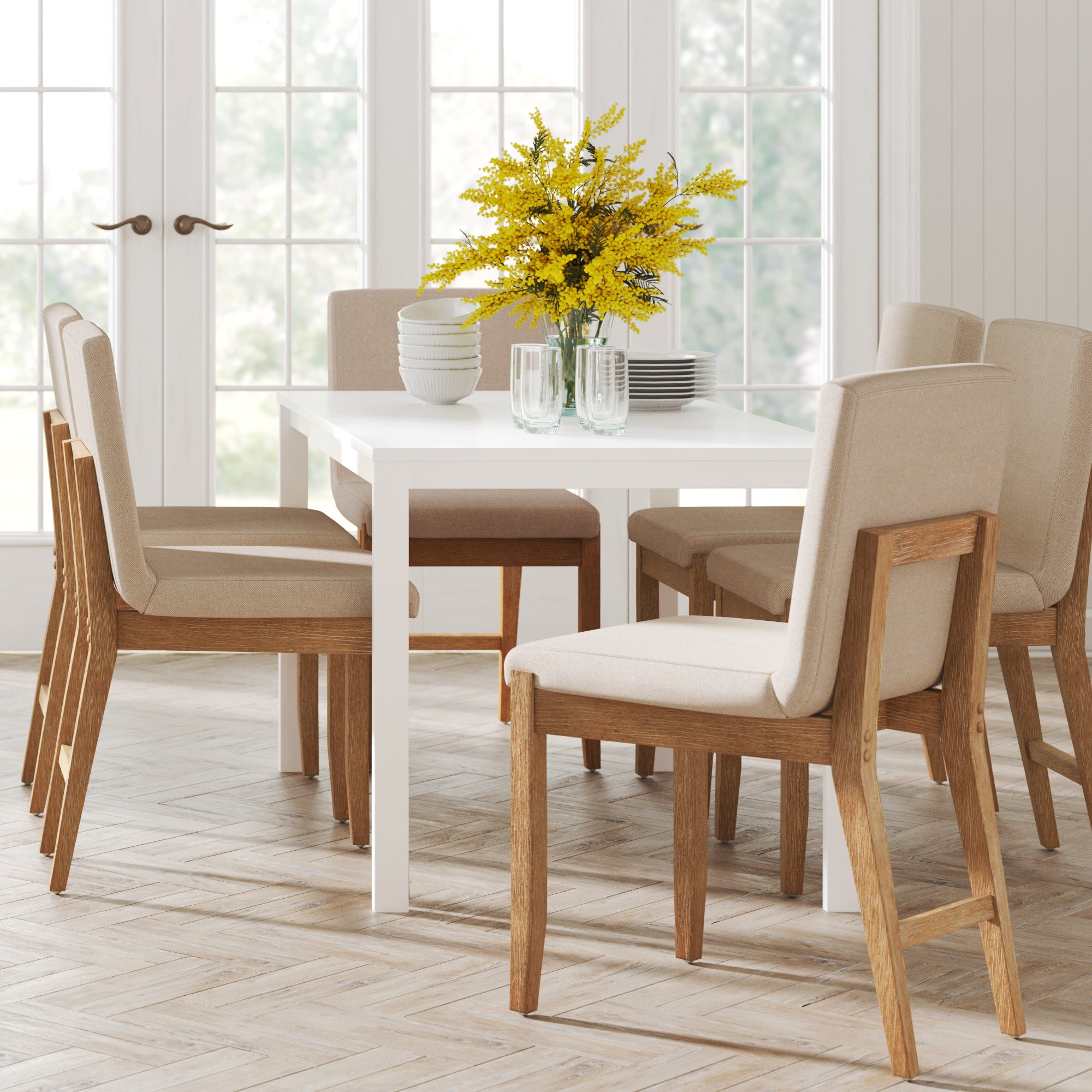 Wood Upholstered Dining Chairs Brushed Light Brown Flax (Set of 6) - Nathan James
