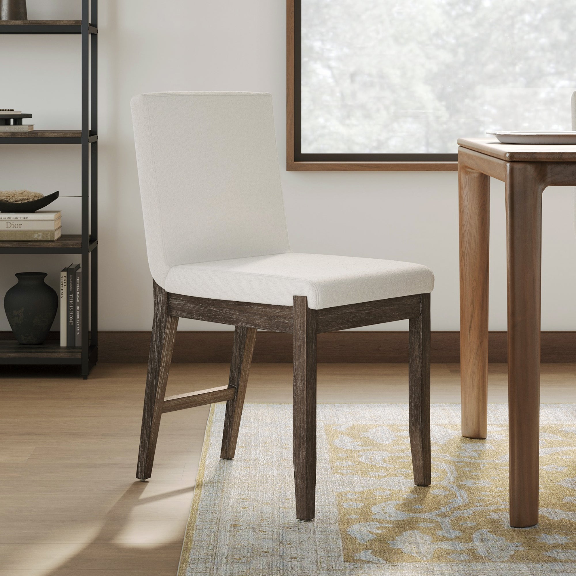 Exposed Back Dining Chair Dark Brown Boucle - Nathan James