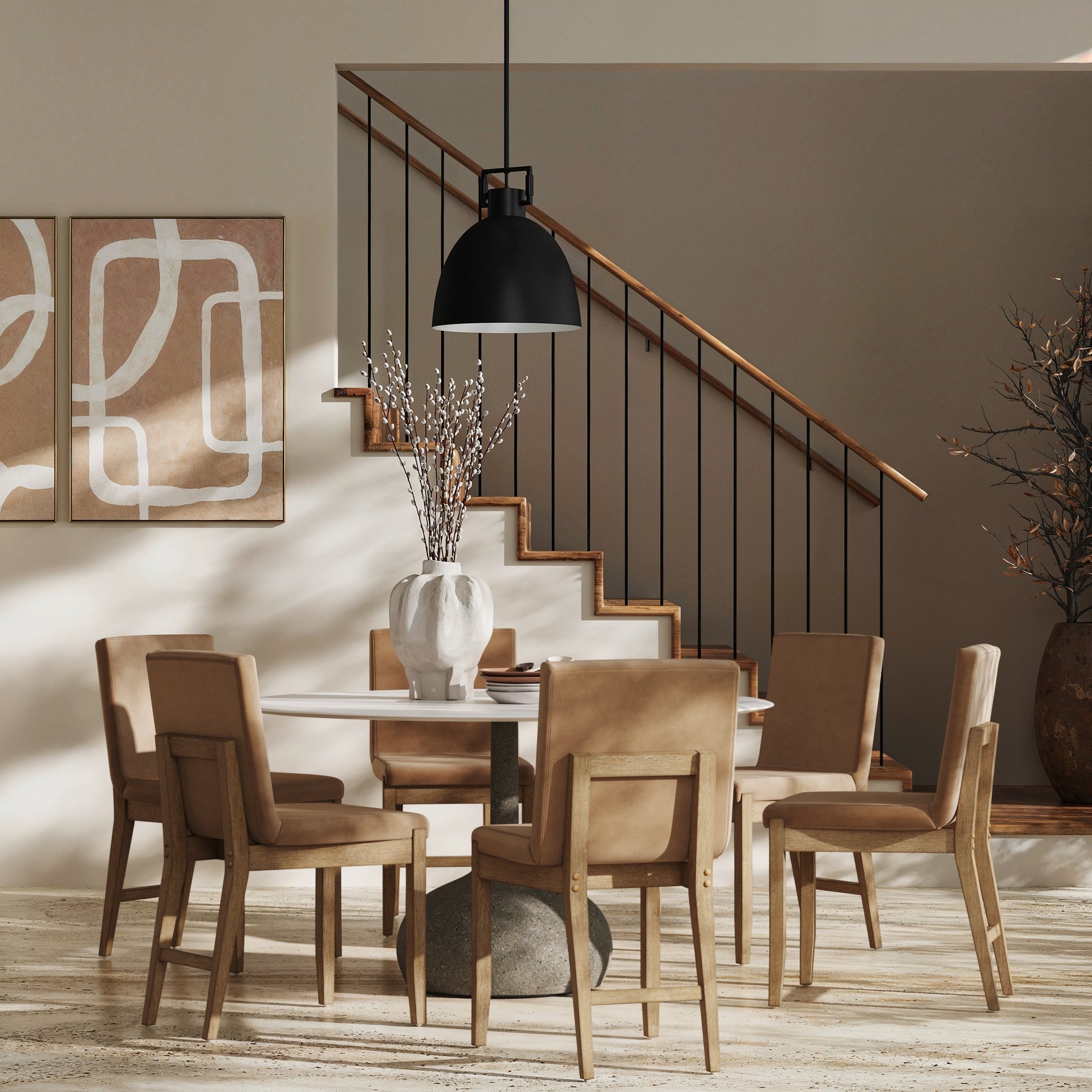 Exposed Back Dining Chairs Light Brown (Set of 6) - Nathan James
