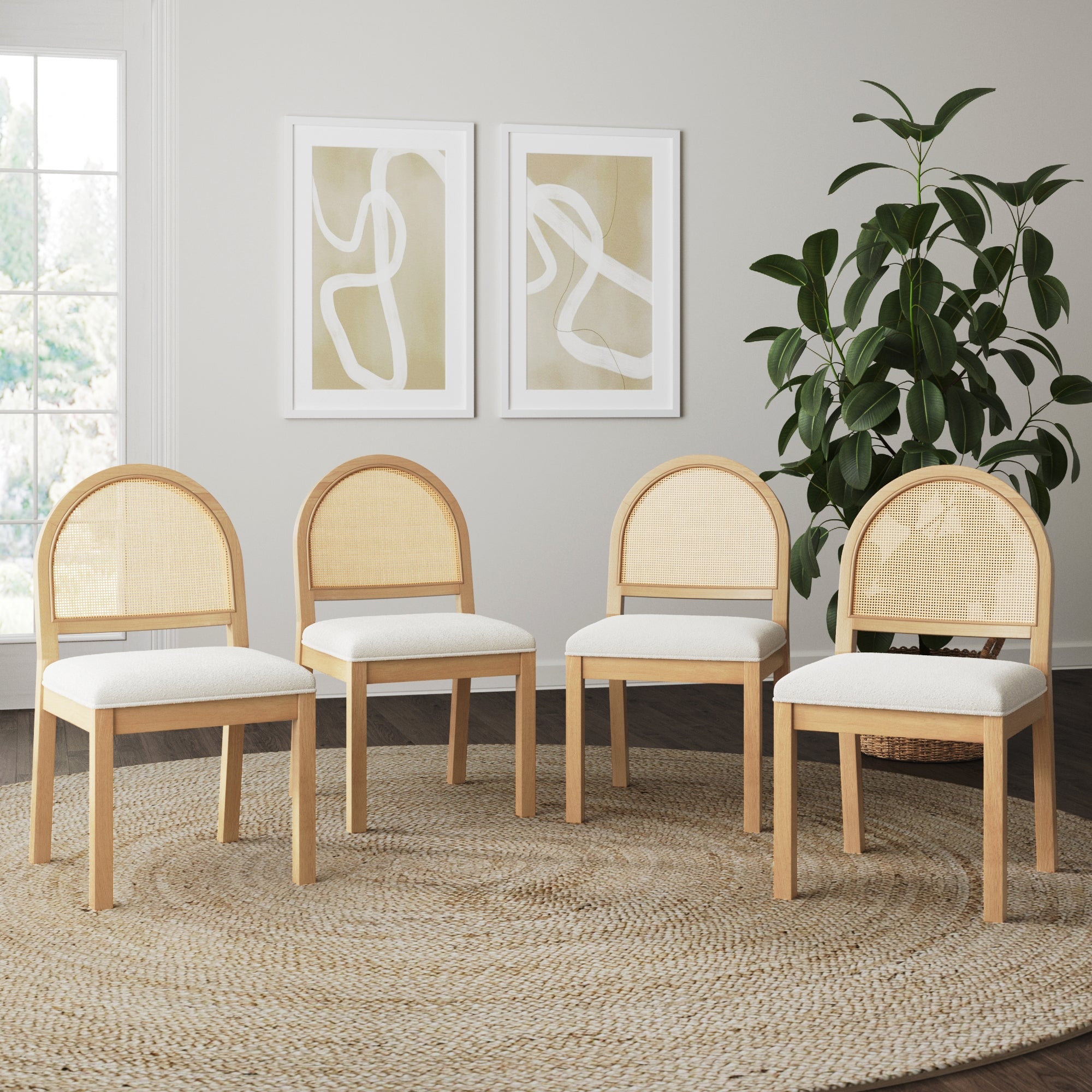 Boucle & Rattan Dining Chairs Warm Pine (Set of 4) - Nathan James