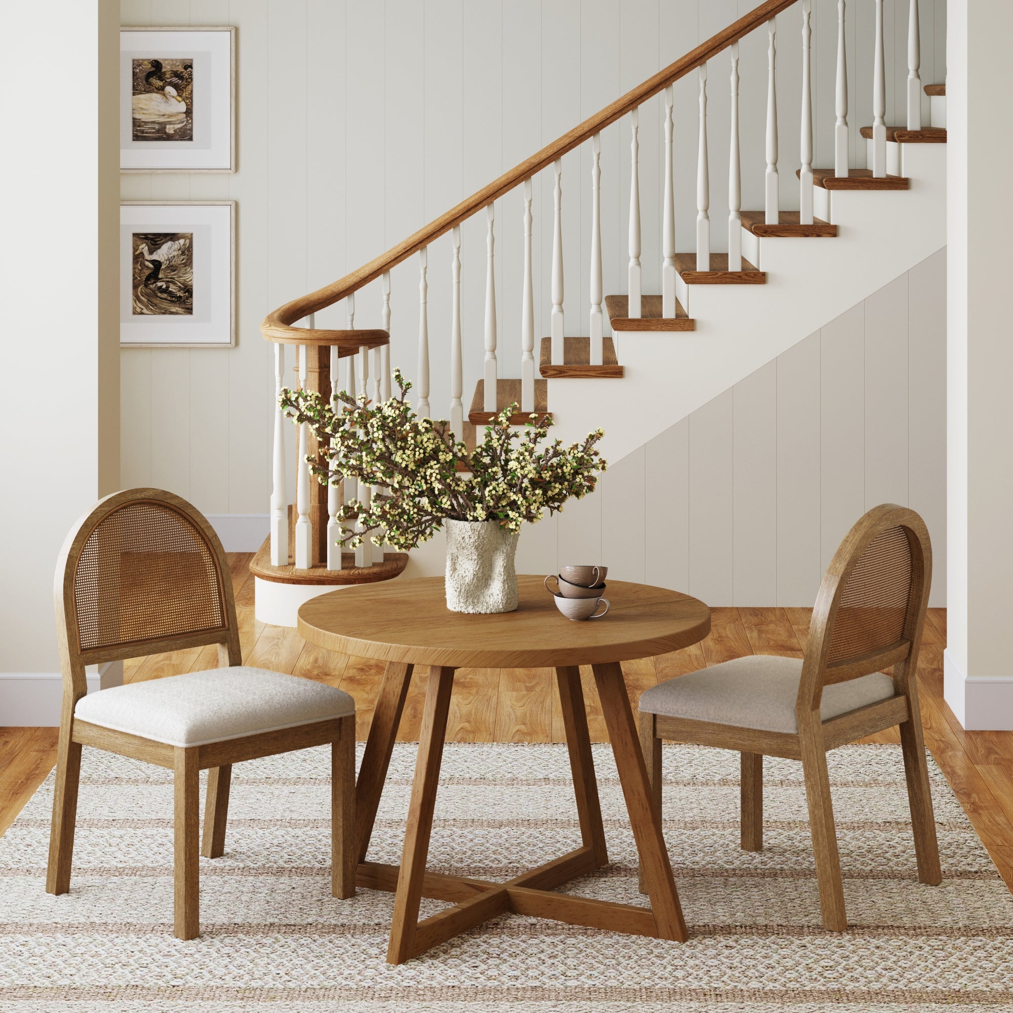 Boucle & Rattan Dining Chairs Light Brown (Set of 2) - Nathan James