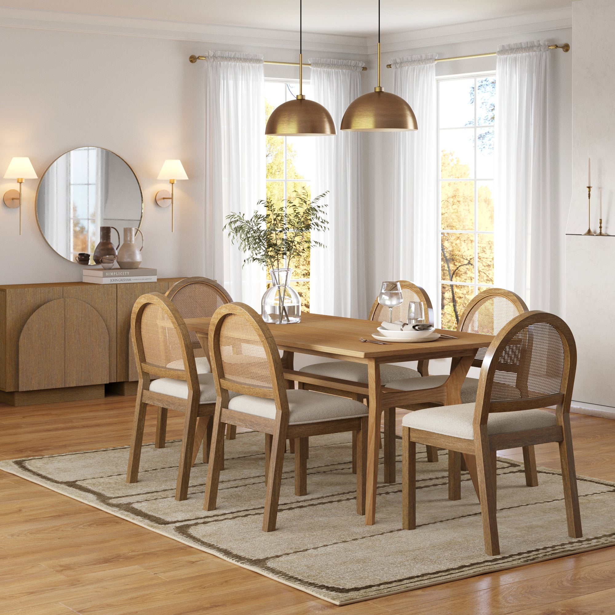 Boucle & Rattan Dining Chair Light Brown - Nathan James
