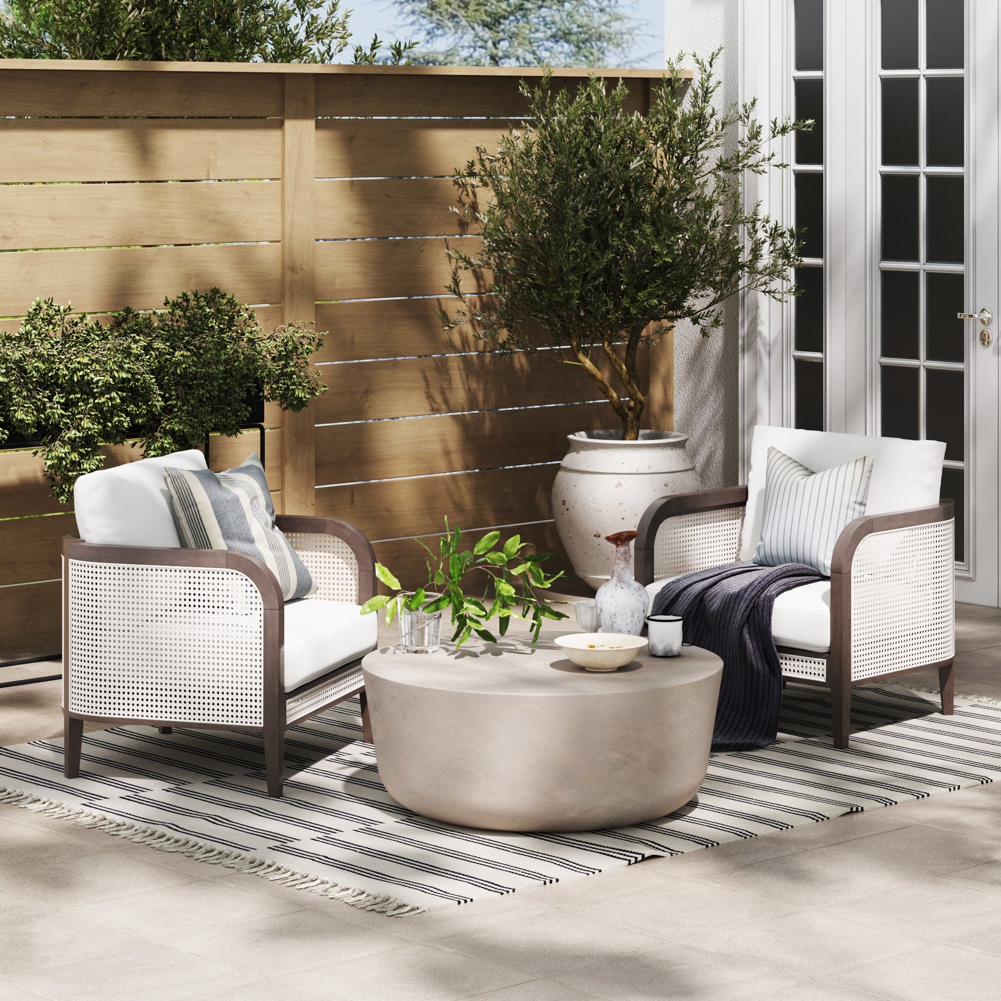 Outdoor Wood & Rattan Patio Arm Chairs Graphite (Set of 2) - Nathan James