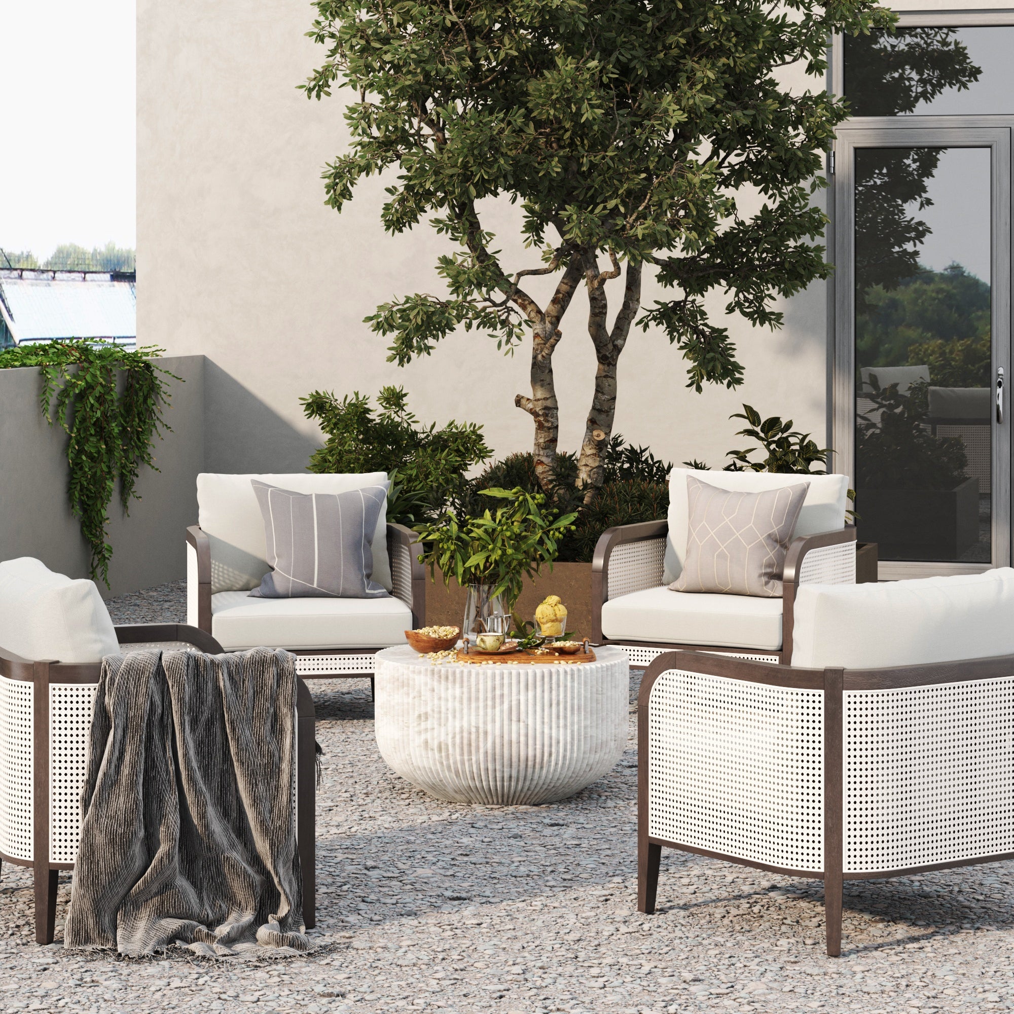 Outdoor Wood & Rattan Patio Arm Chairs Graphite (Set of 4) - Nathan James