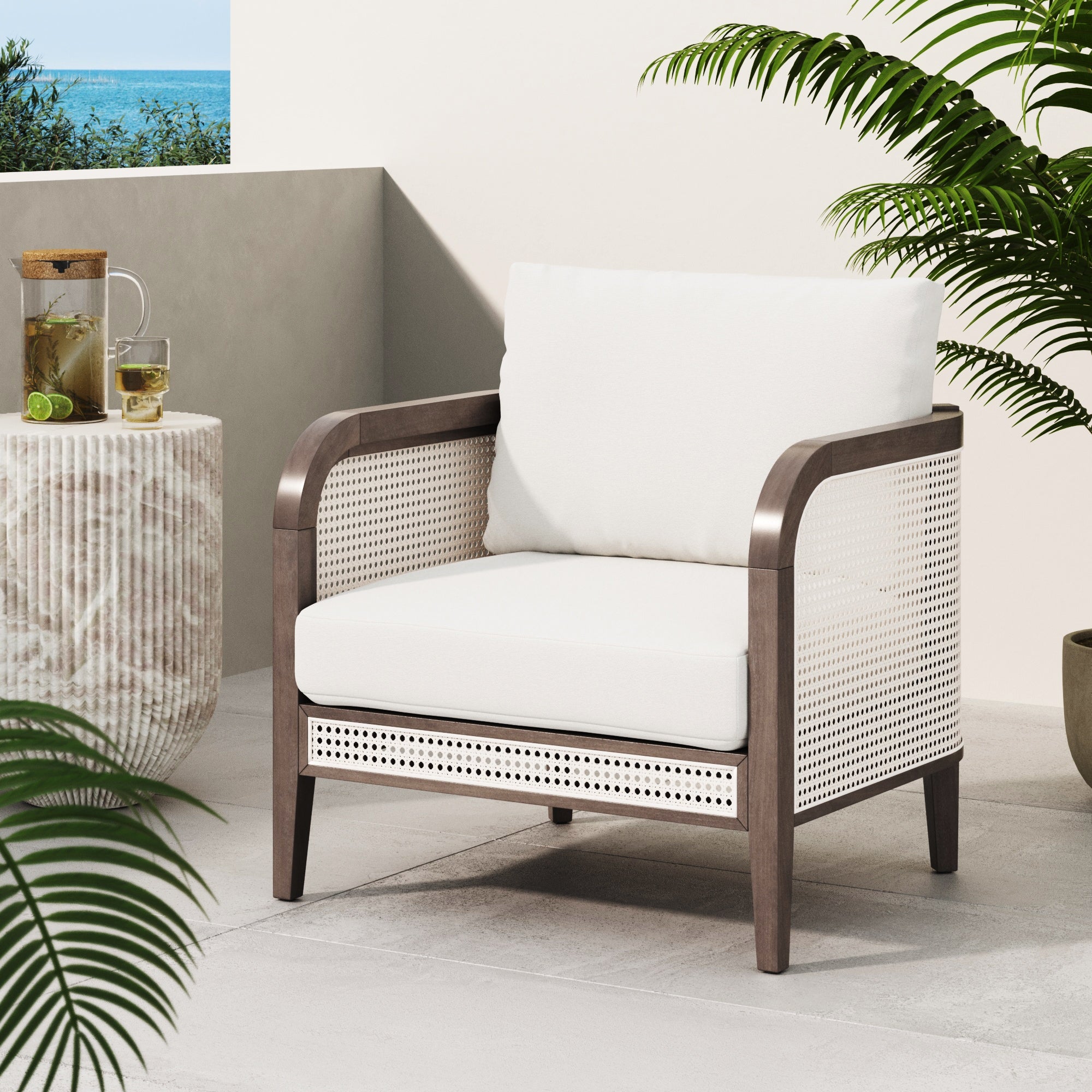 Outdoor Wood & Rattan Patio Arm Chair Graphite - Nathan James