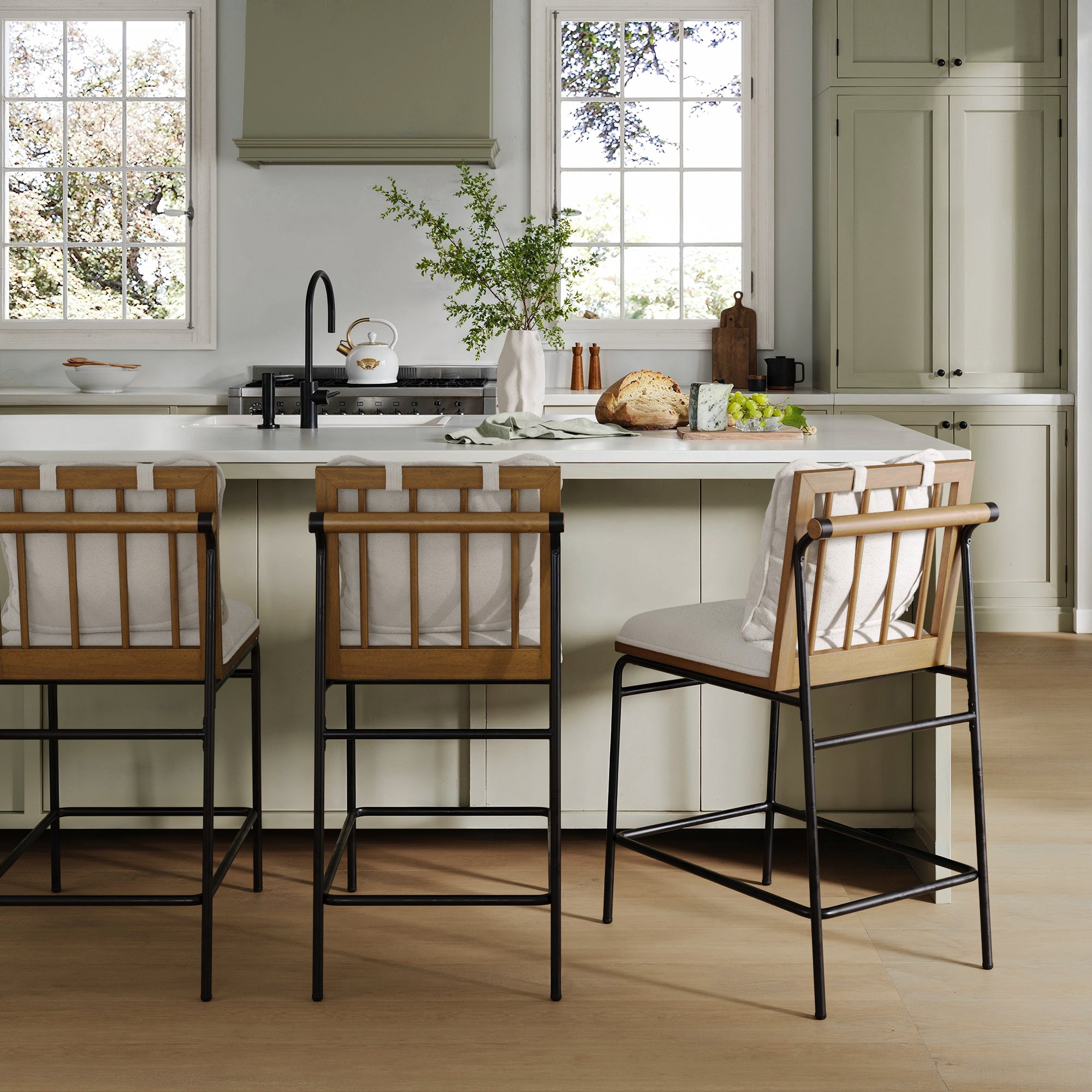 Metal Bar Stool with Cushion and Solid Wood Frame (Set of 3) - Nathan James