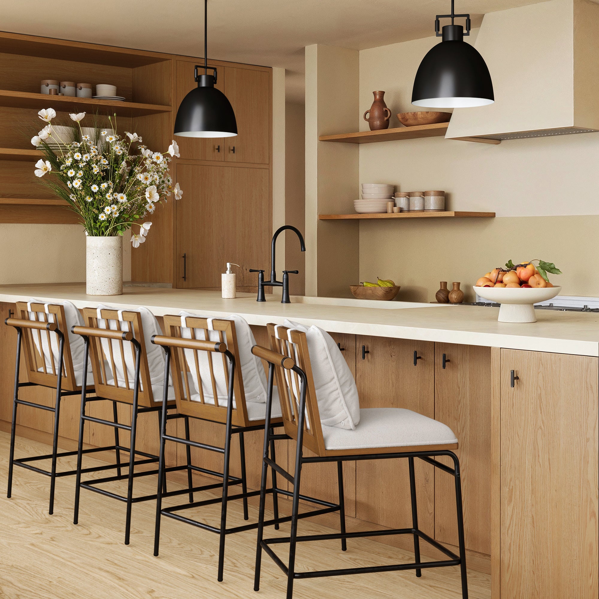 Metal Bar Stool with Cushion and Solid Wood Frame (Set of 4) - Nathan James