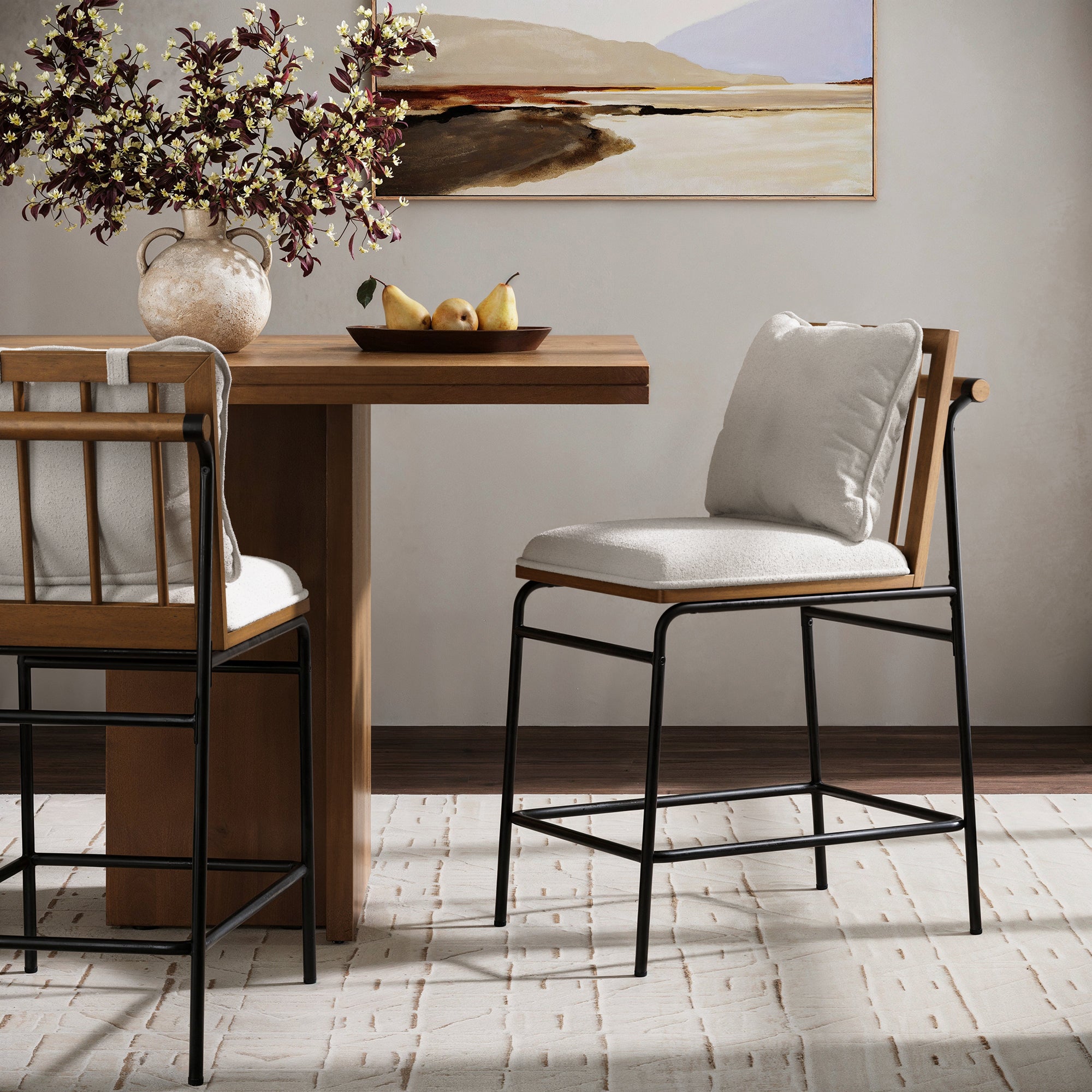 Metal Bar Stool with Cushion and Solid Wood Frame - Nathan James