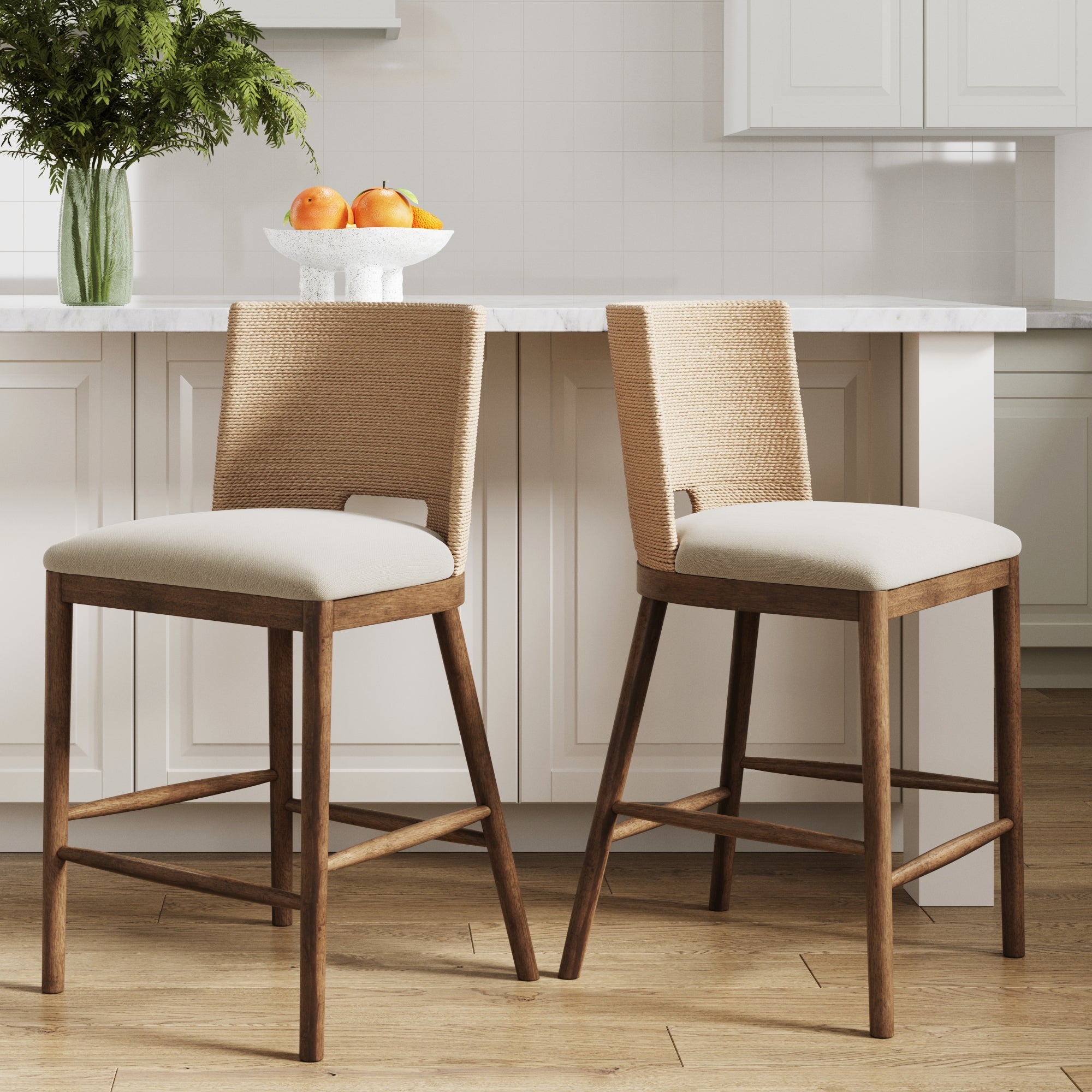 Seagrass Rope Back Counter Bar Stool Medium Brown (Set of 2) - Nathan James