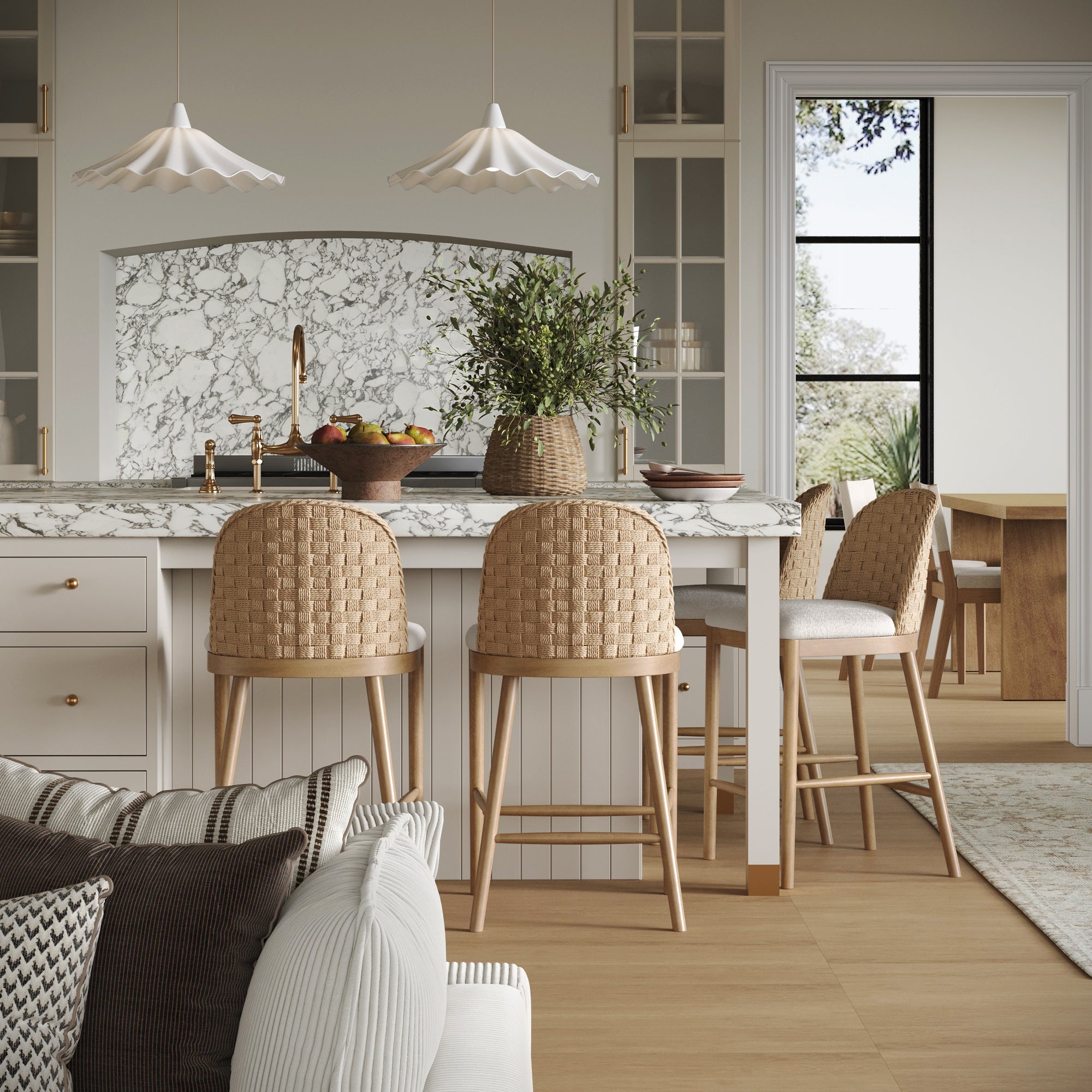 Woven Seagrass Back & Boucle Counter Bar Stool Light Brown (Set of 4) - Nathan James