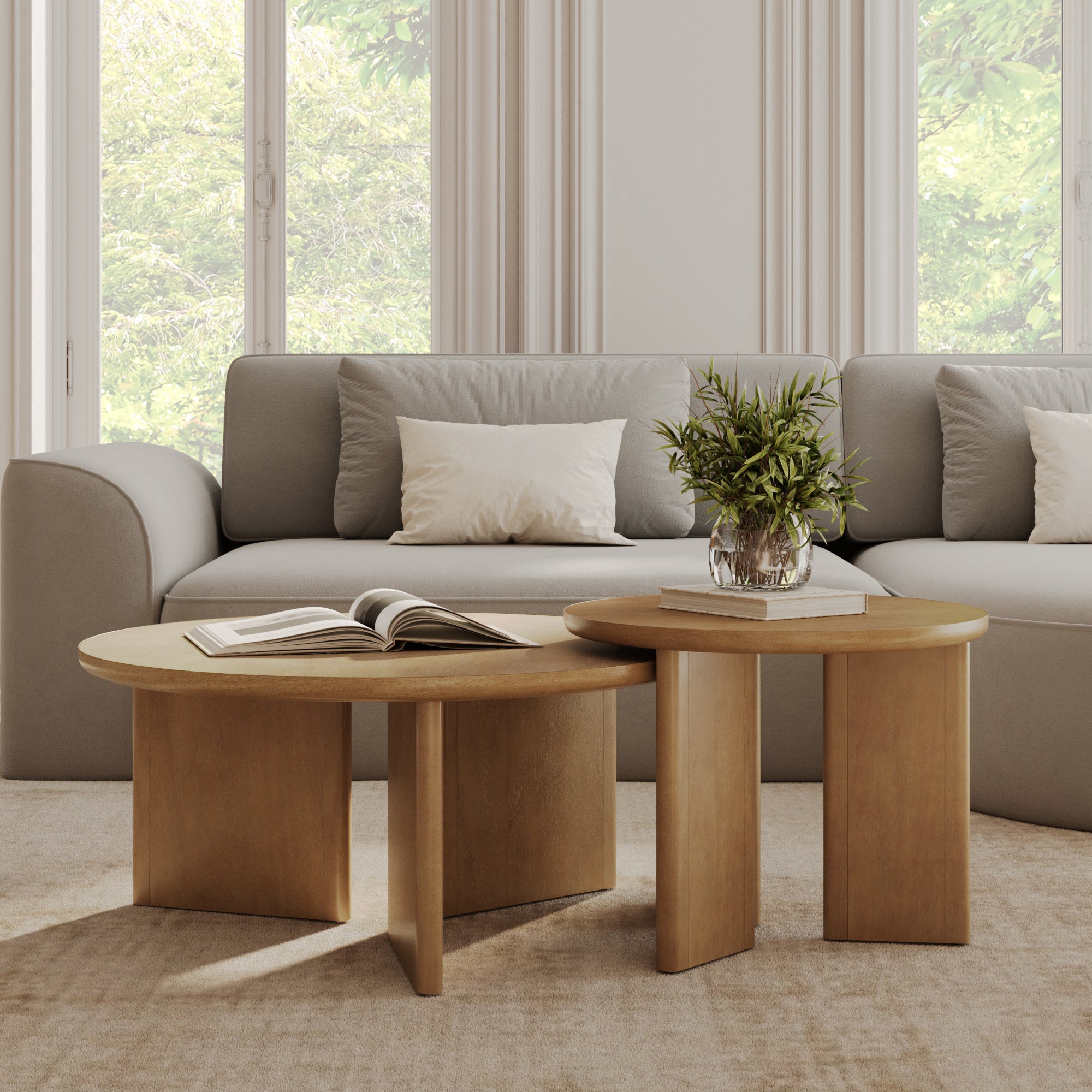 Mid - Century Modern Wood Nesting Coffee Table Set Light Brown - Nathan James