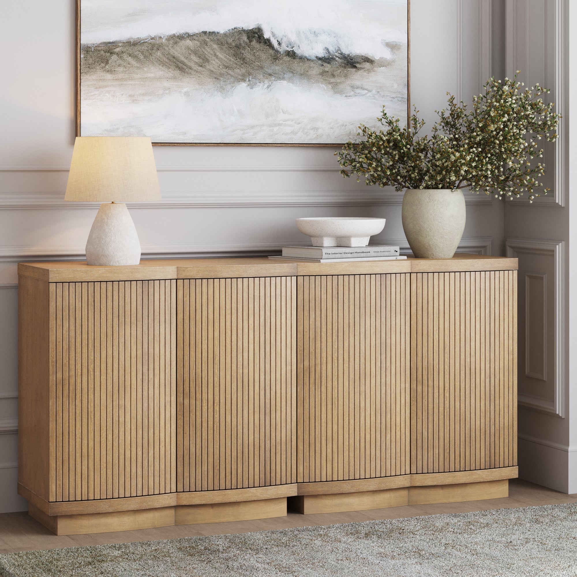 Mid - Century Modern Wood Fluted Cabinet Credenza Light Brown (Set of 2) - Nathan James