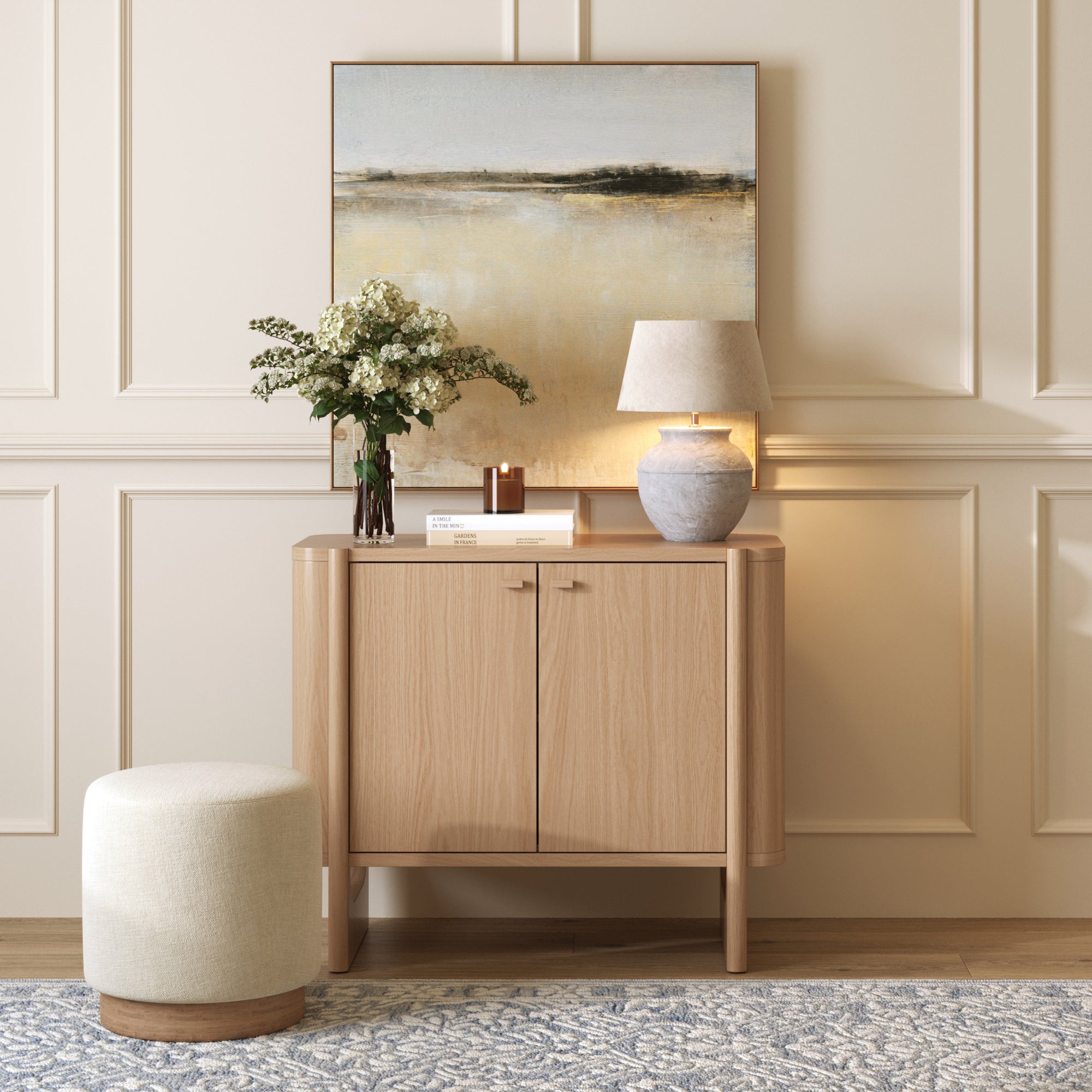 Mid - Century Modern Solid Wood Accent Cabinet Raw Oak - Nathan James