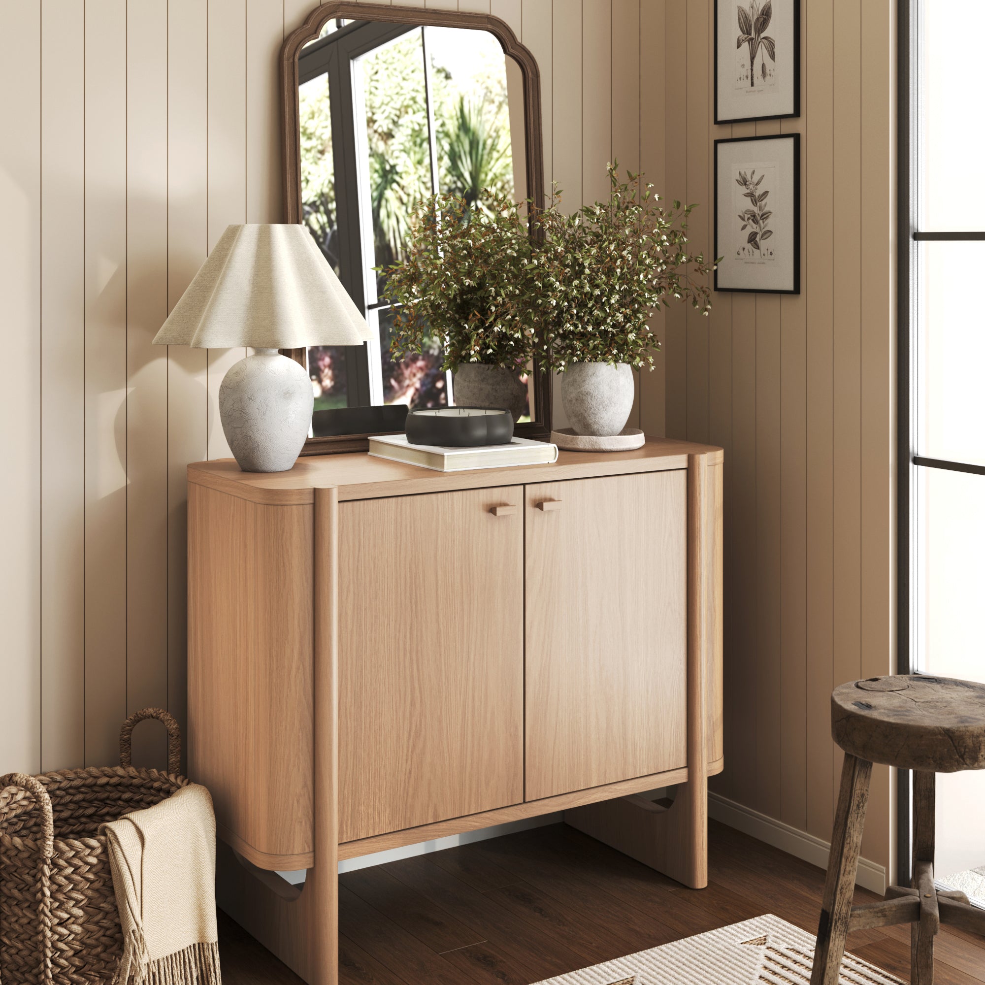 Mid - Century Modern Solid Wood Accent Cabinet Raw Oak - Nathan James