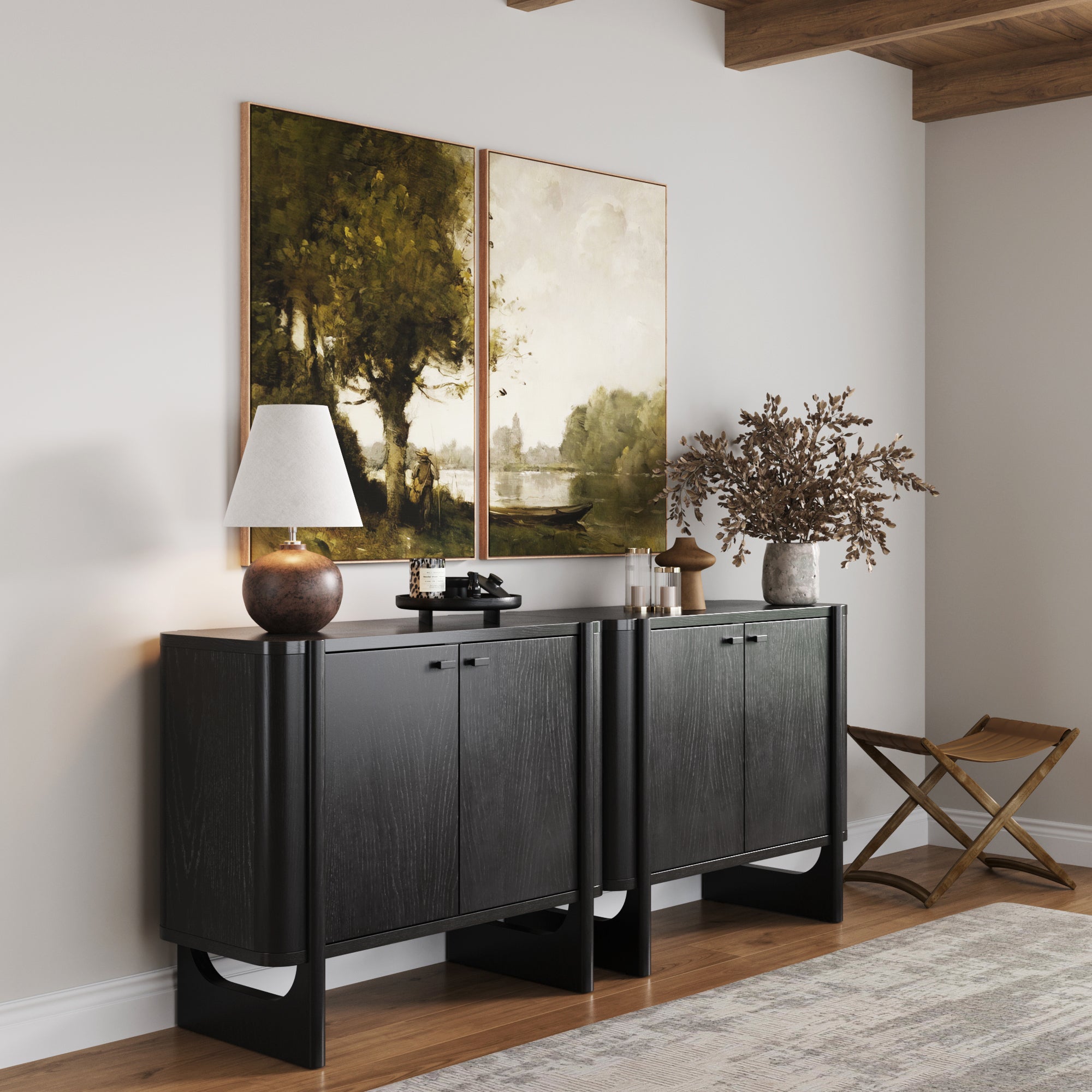Mid - Century Wood TV Console Black for TVs up to to 65" - Nathan James