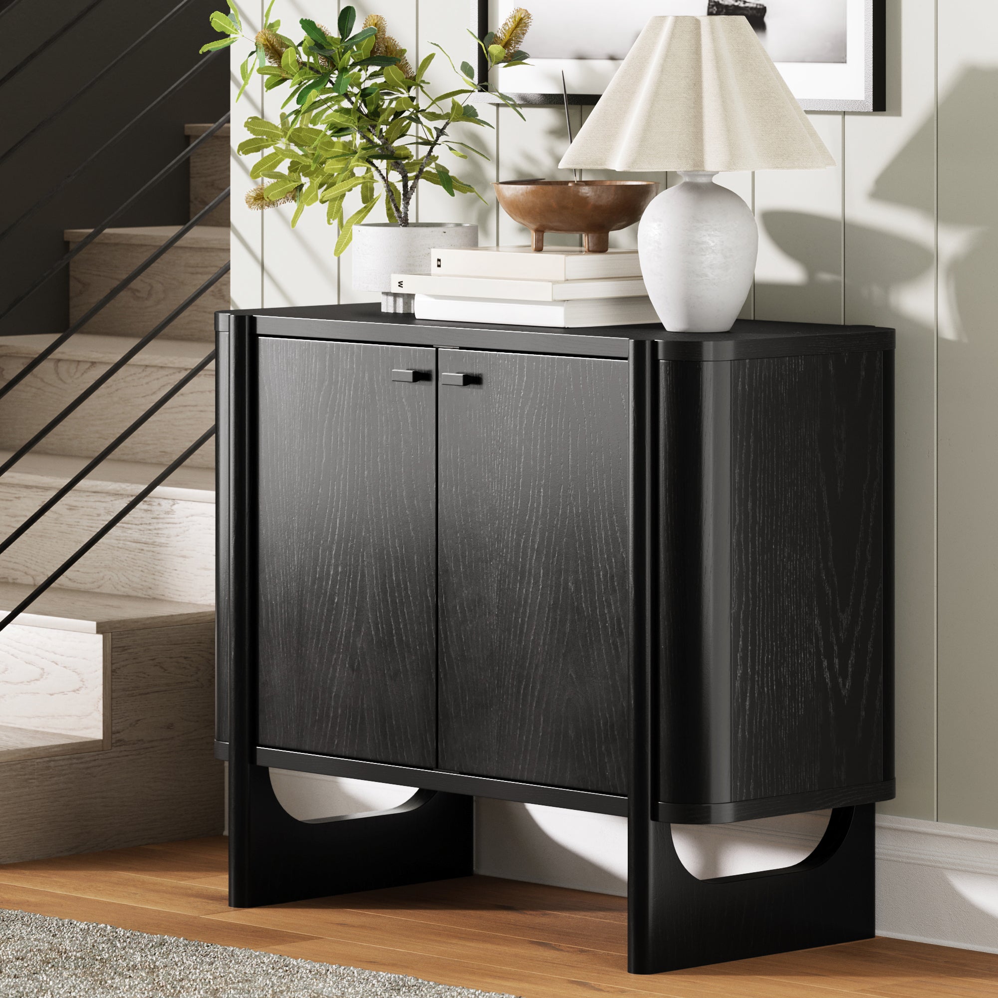 Mid - Century Modern Solid Wood Accent Cabinet Black - Nathan James