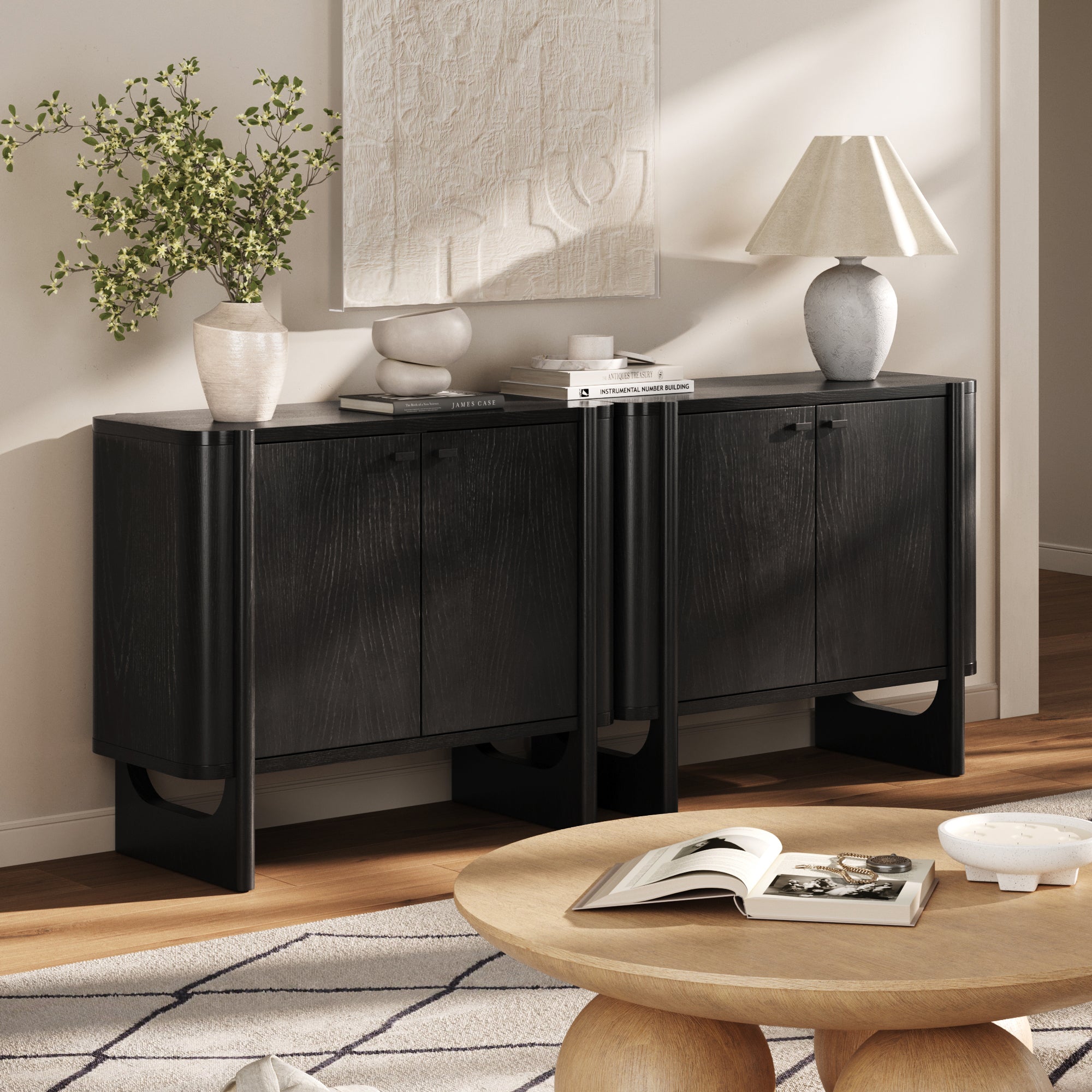Mid - Century Modern Solid Wood Accent Cabinet Black - Nathan James
