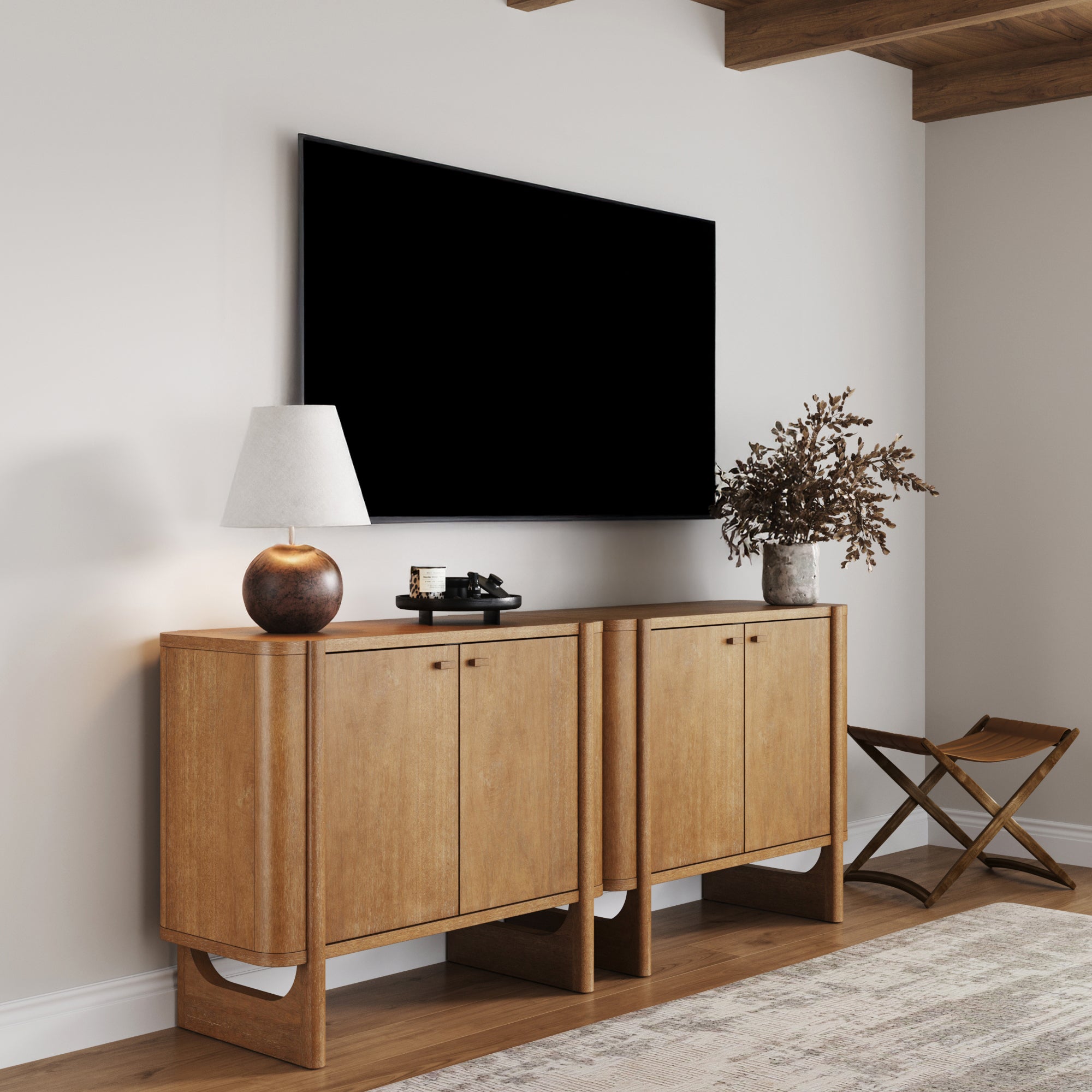 Mid - Century Wood TV Console Light Brown for TVs up to to 65" - Nathan James