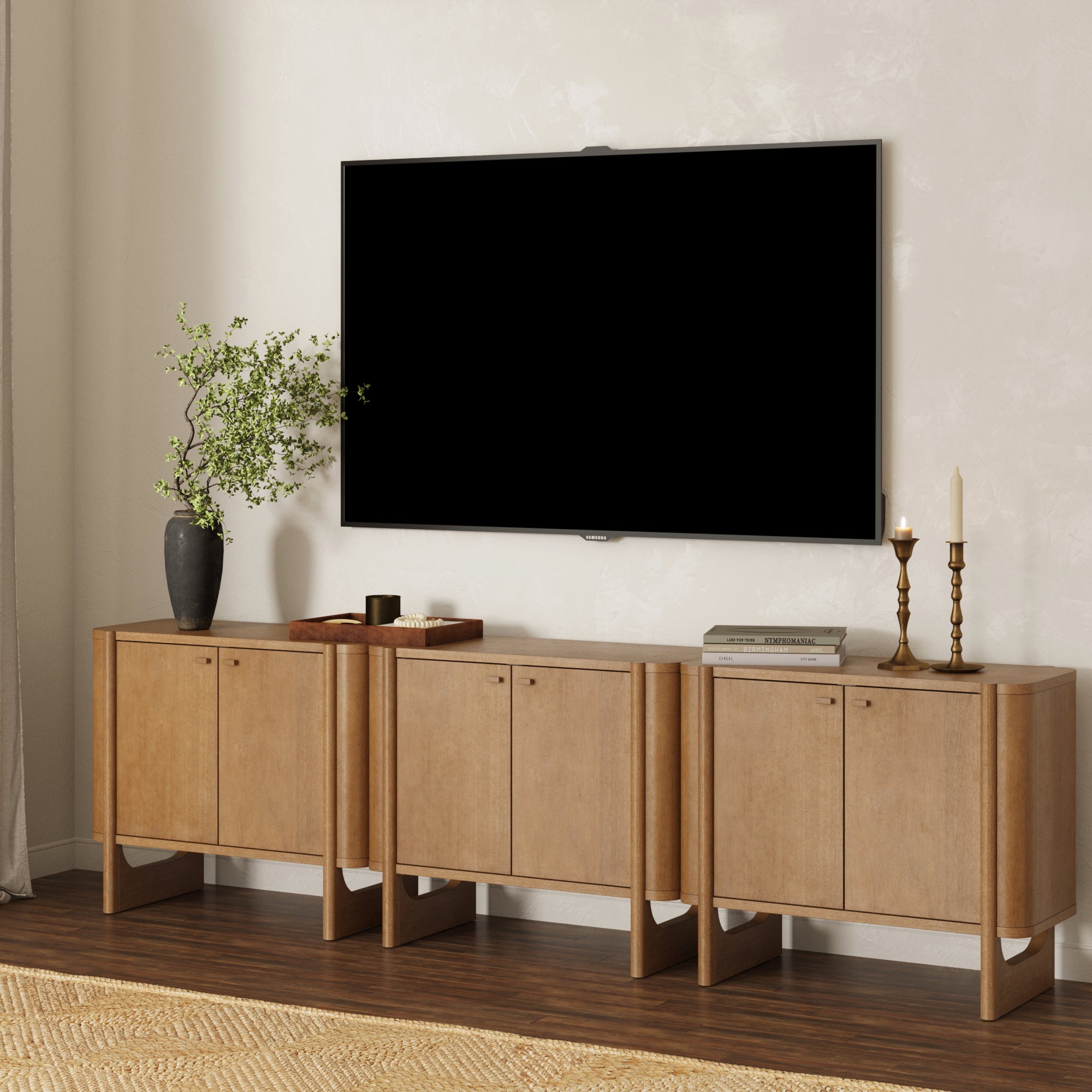 Mid - Century Wood TV Console Light Brown for TVs up to to 75" - Nathan James
