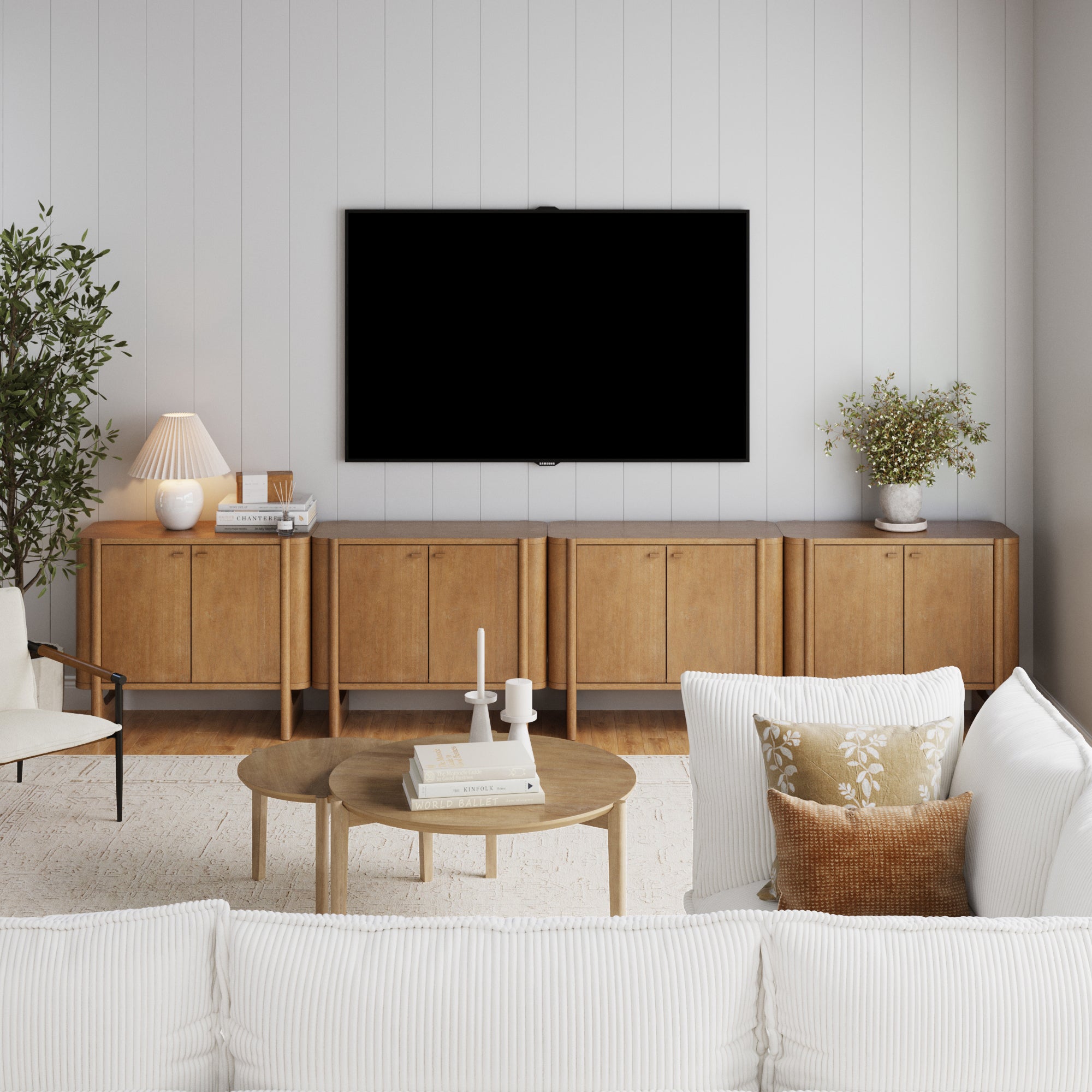 Mid - Century Wood TV Console Light Brown for TVs up to to 85" - Nathan James