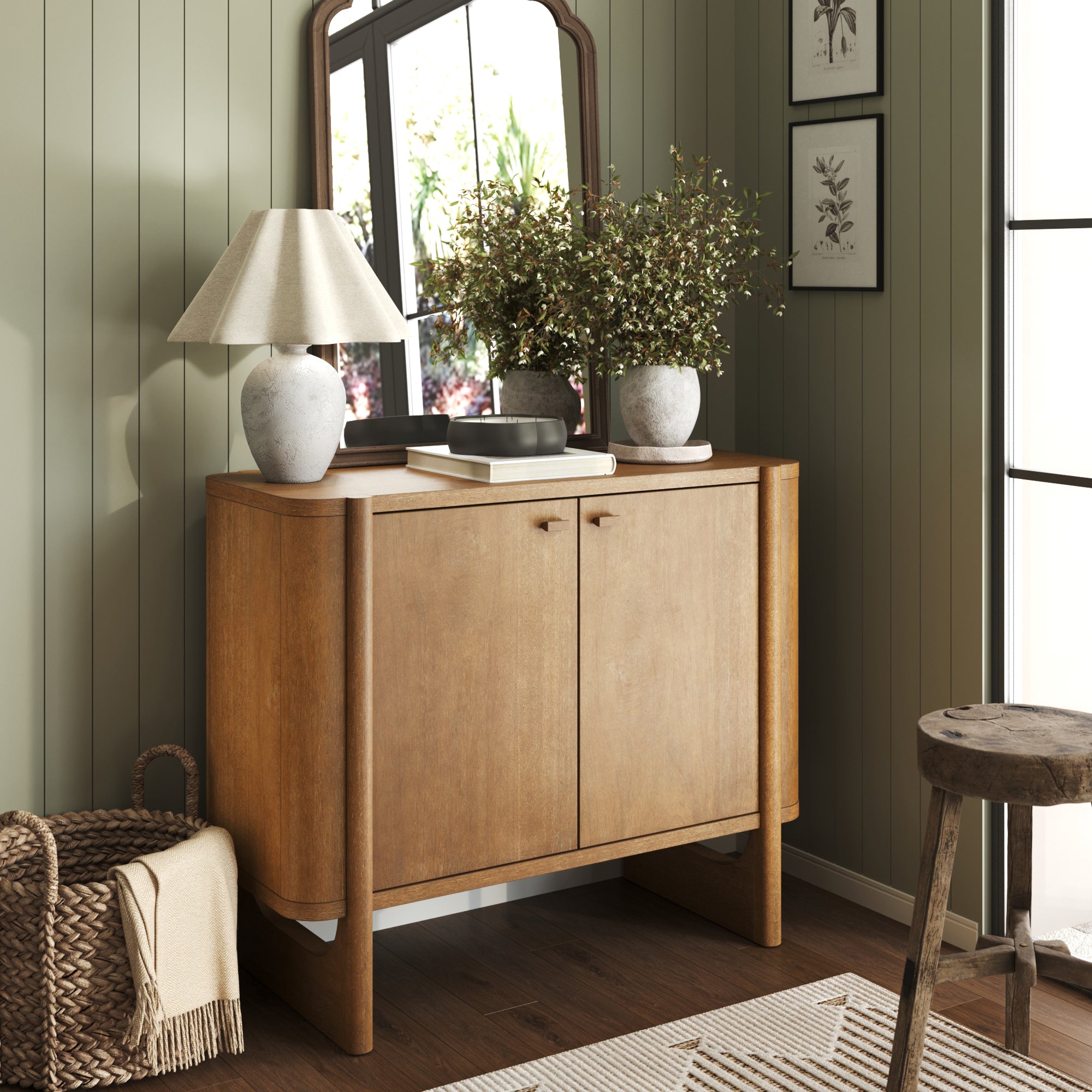 Mid - Century Modern Solid Wood Accent Cabinet Light Brown - Nathan James