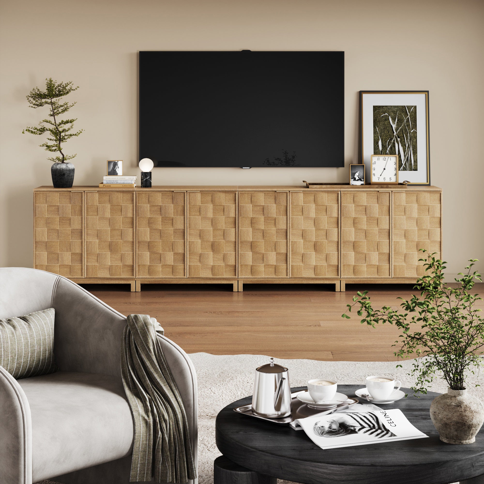 Mid Century Modern TV Stand Console with Doors for TVs up to 100" - Nathan James