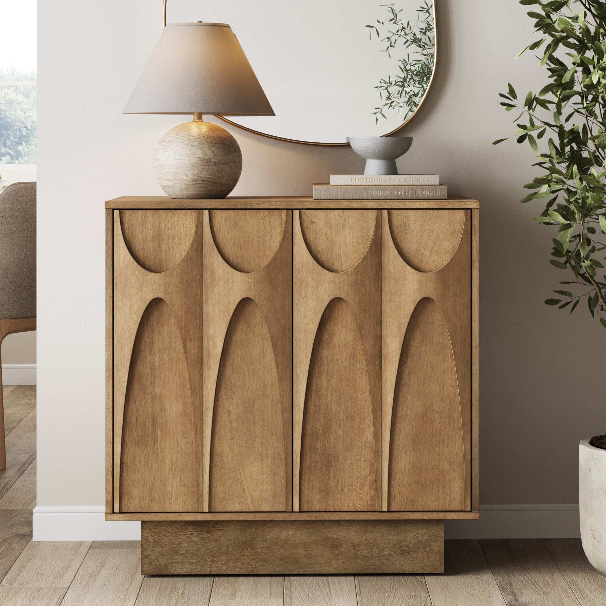 Mid Century Credenza with Antique Carved Doors Light Brown - Nathan James