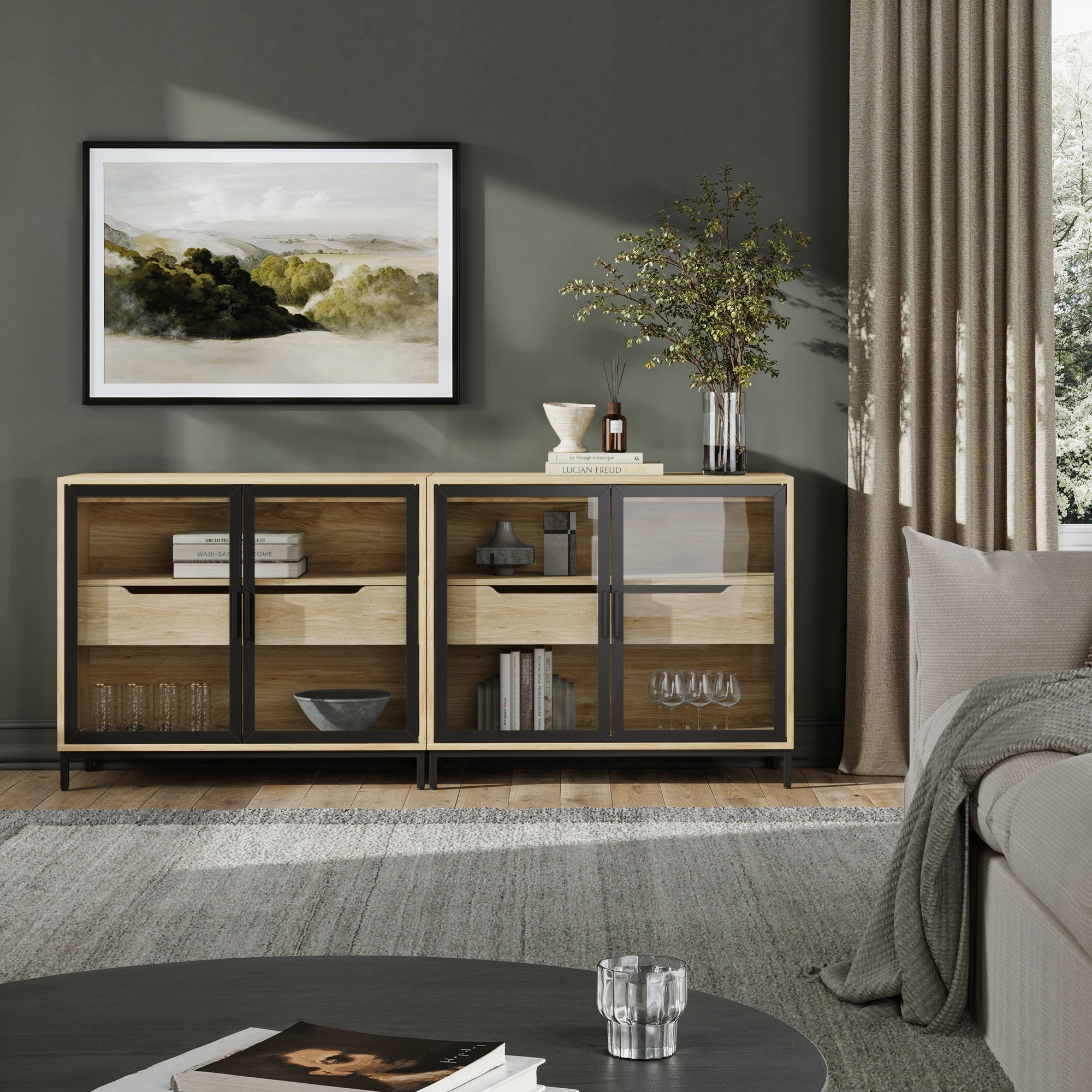 Glass TV Stand Console Cabinet with Doors for 55 - 65" TVs - Nathan James