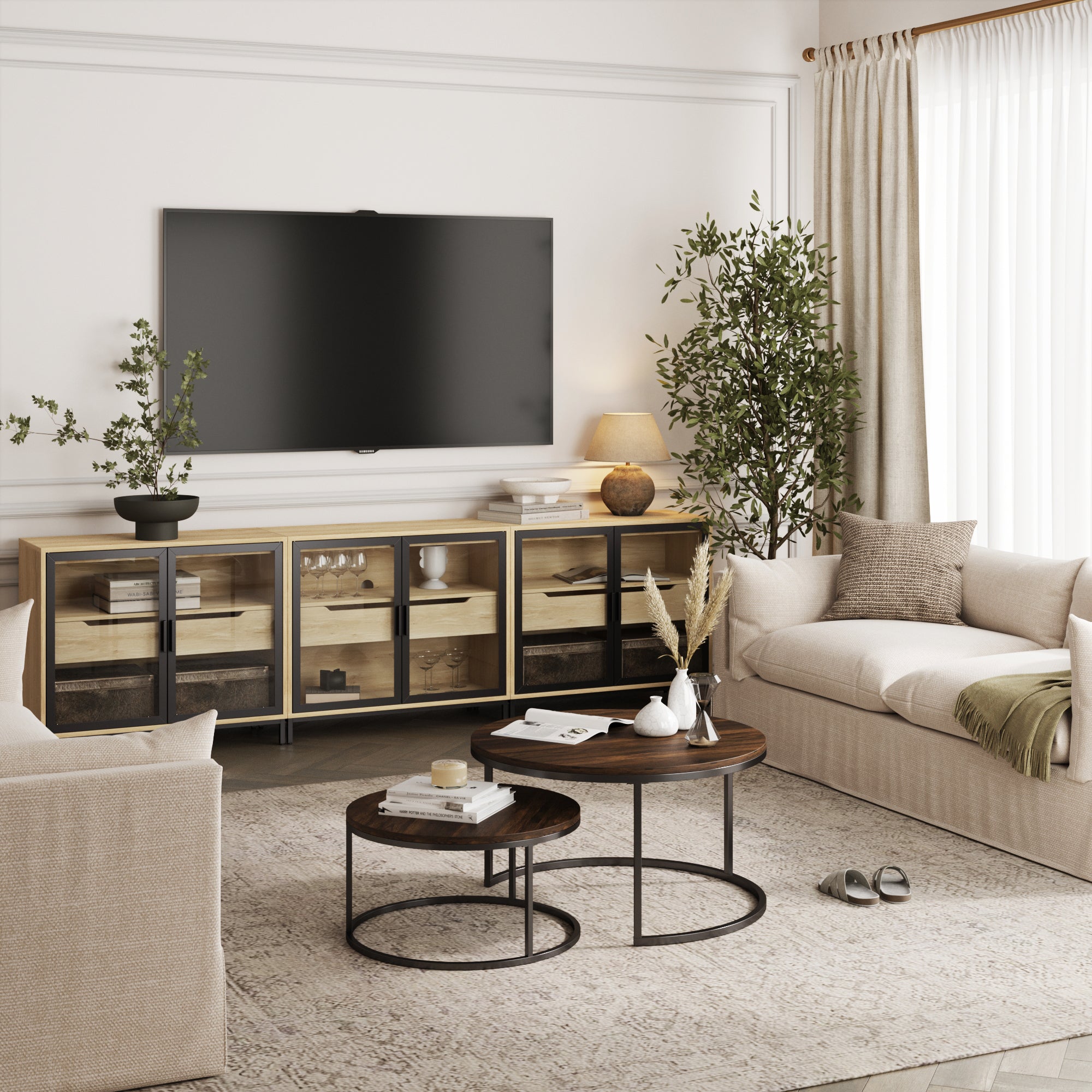 Glass TV Stand Console Cabinet with Doors for 75 - 85" TVs - Nathan James