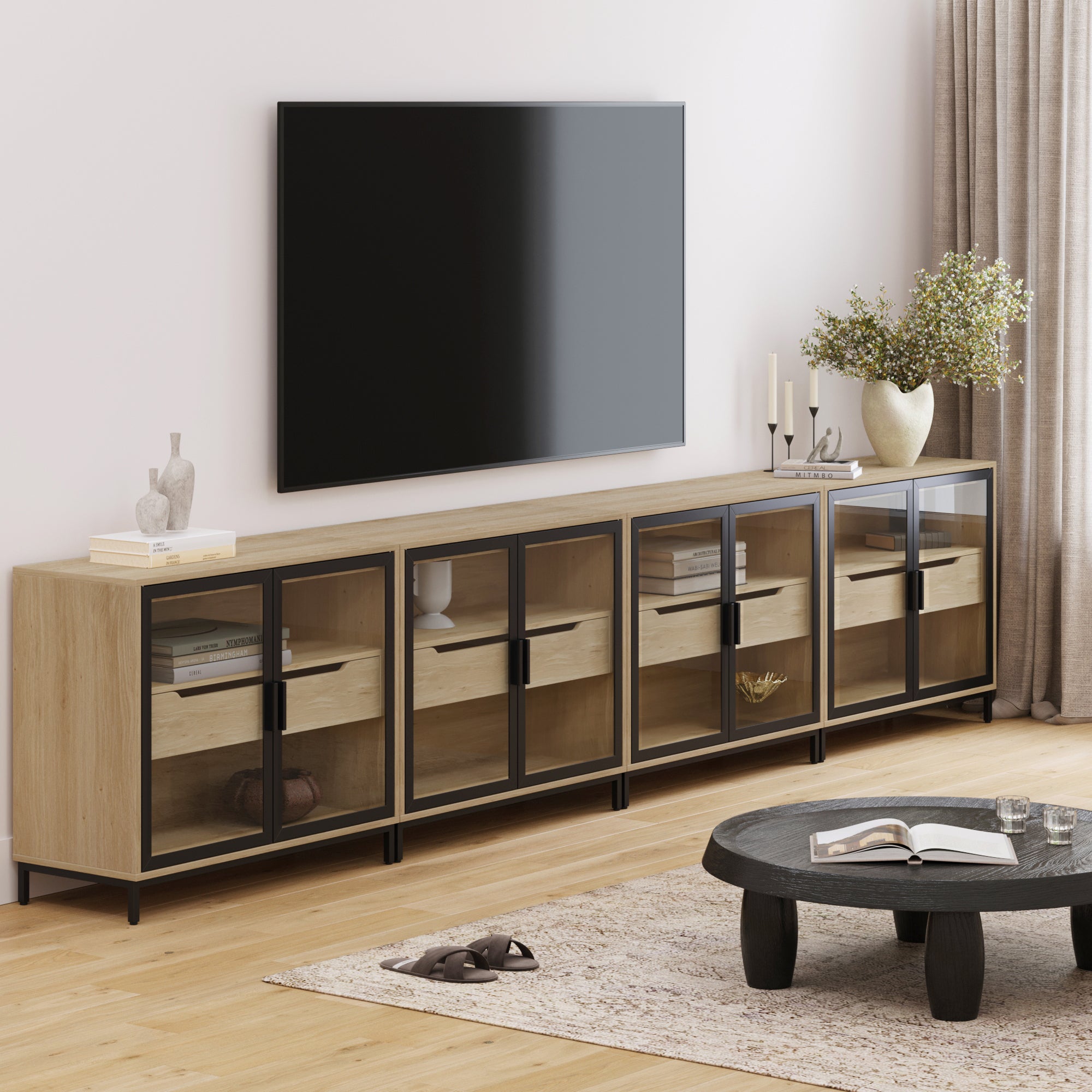 Glass TV Stand Console Cabinet with Doors for 85" TVs - Nathan James