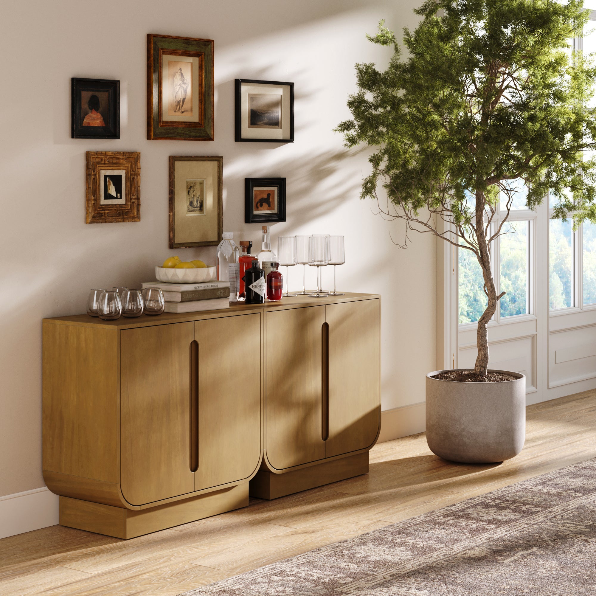 Wooden Arched TV Console Stand Light Brown for TVs 55 - 65" - Nathan James