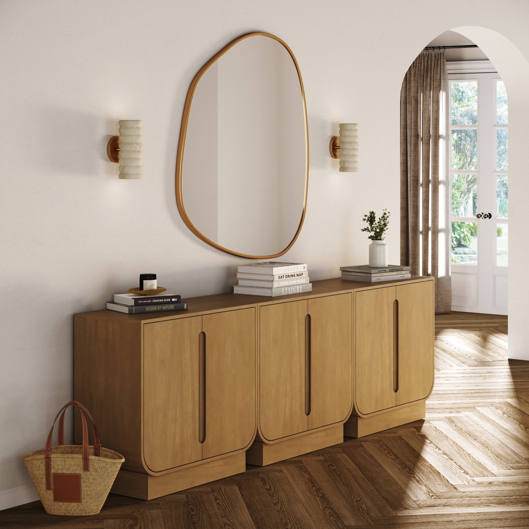 Wooden Arched TV Console Stand Light Brown for TVs 75 - 85" - Nathan James