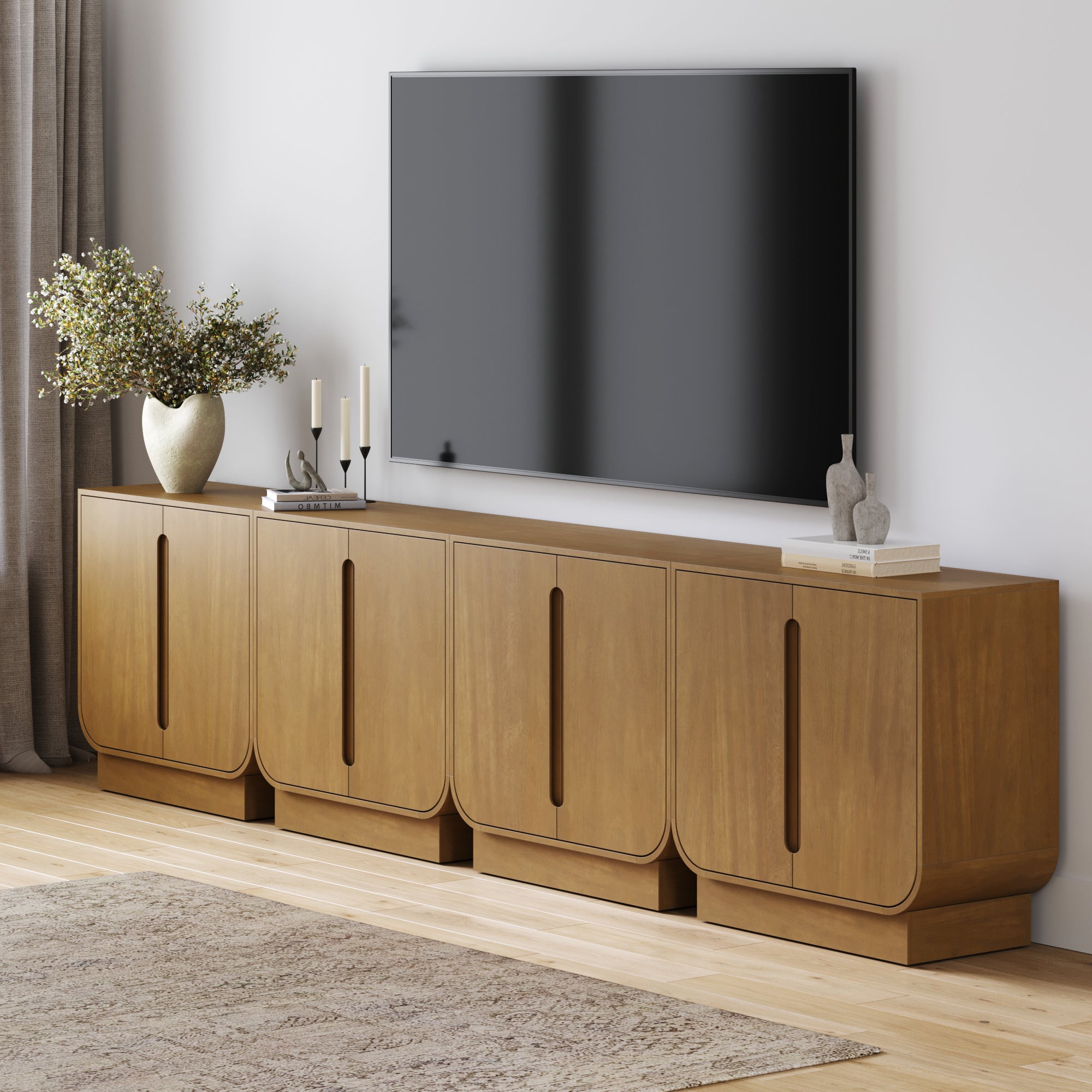 Wooden Arched TV Console Stand Light Brown for TVs 85" - Nathan James