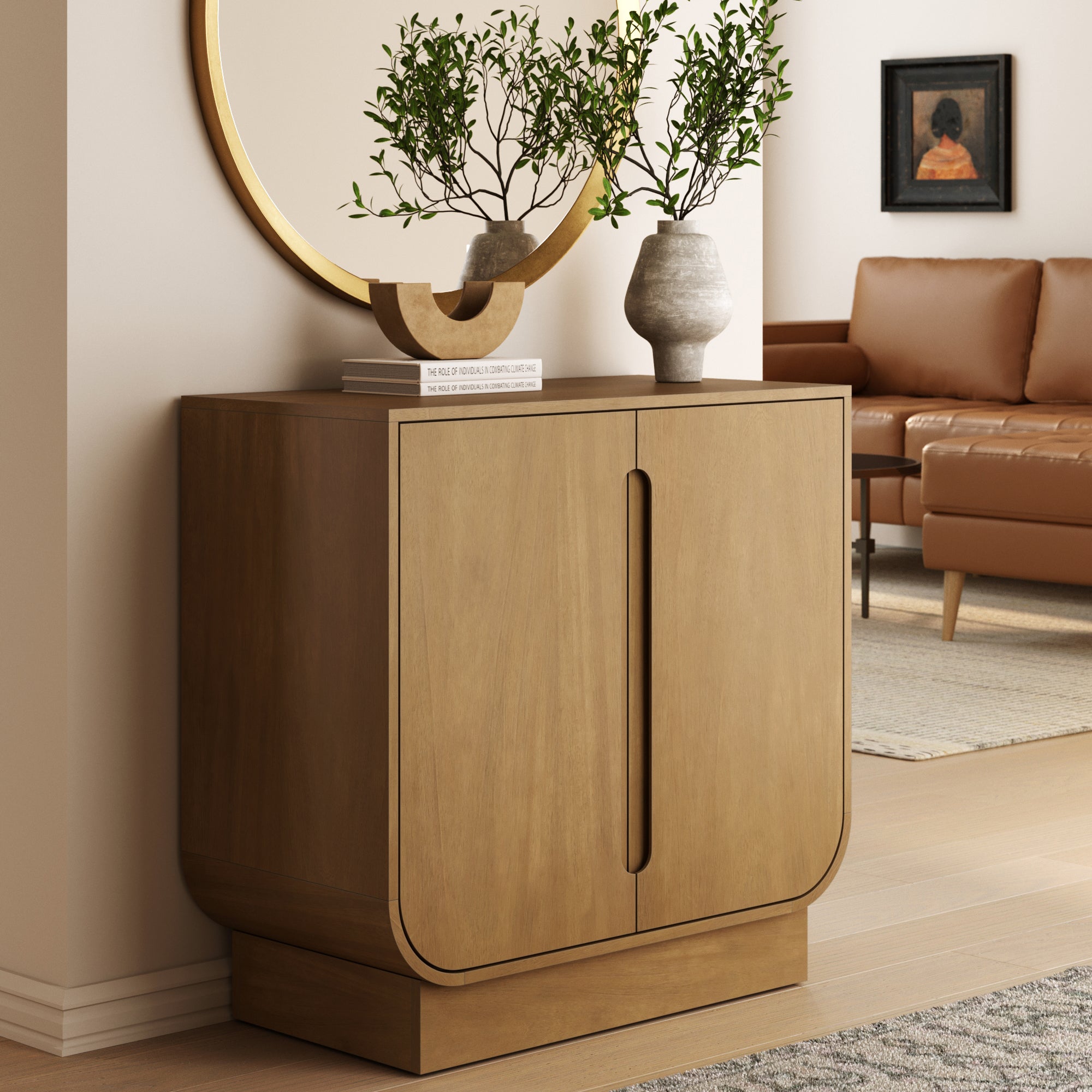 Wood Veneer Arched Accent Cabinet Light Brown - Nathan James