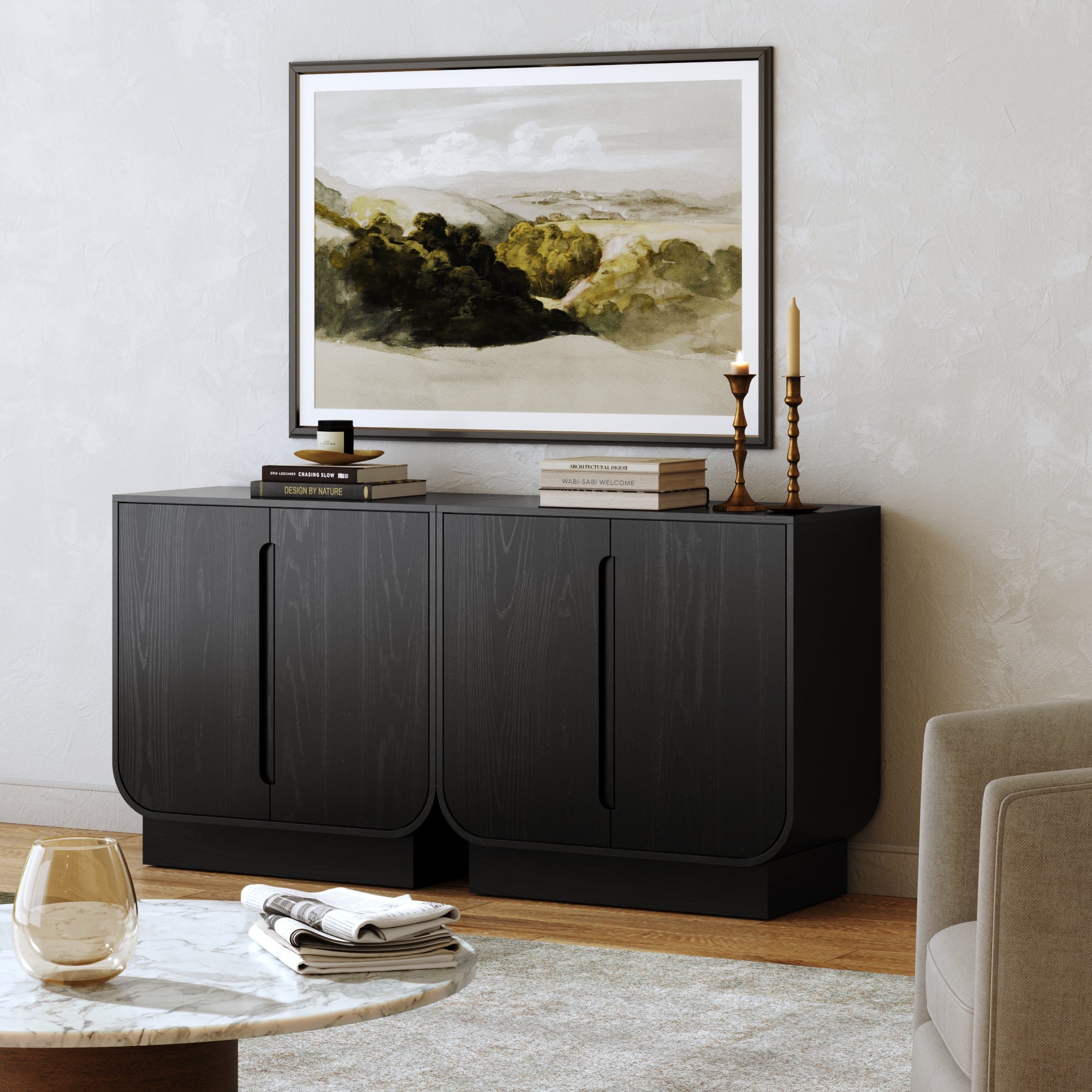 Wooden Arched TV Console Stand Black Oak for TVs 55 - 65" - Nathan James