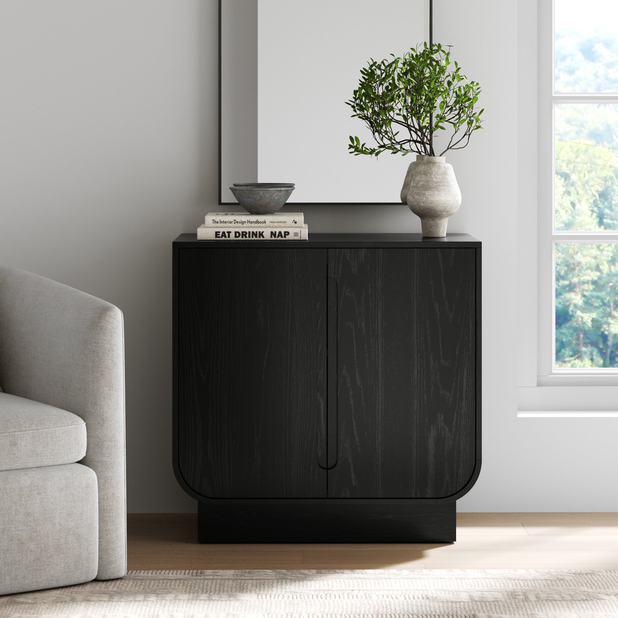 Wood Veneer Arched Accent Cabinet Black Oak - Nathan James