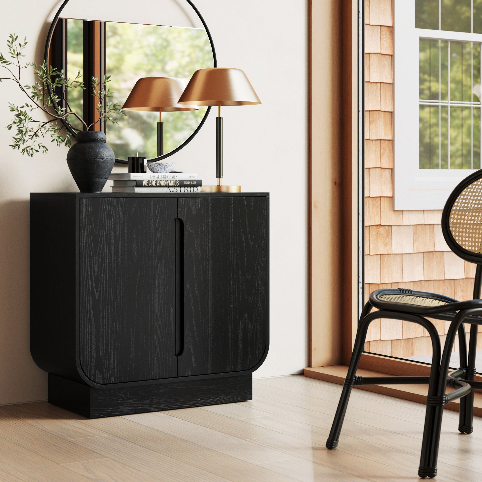 Wood Veneer Arched Accent Cabinet Black Oak - Nathan James