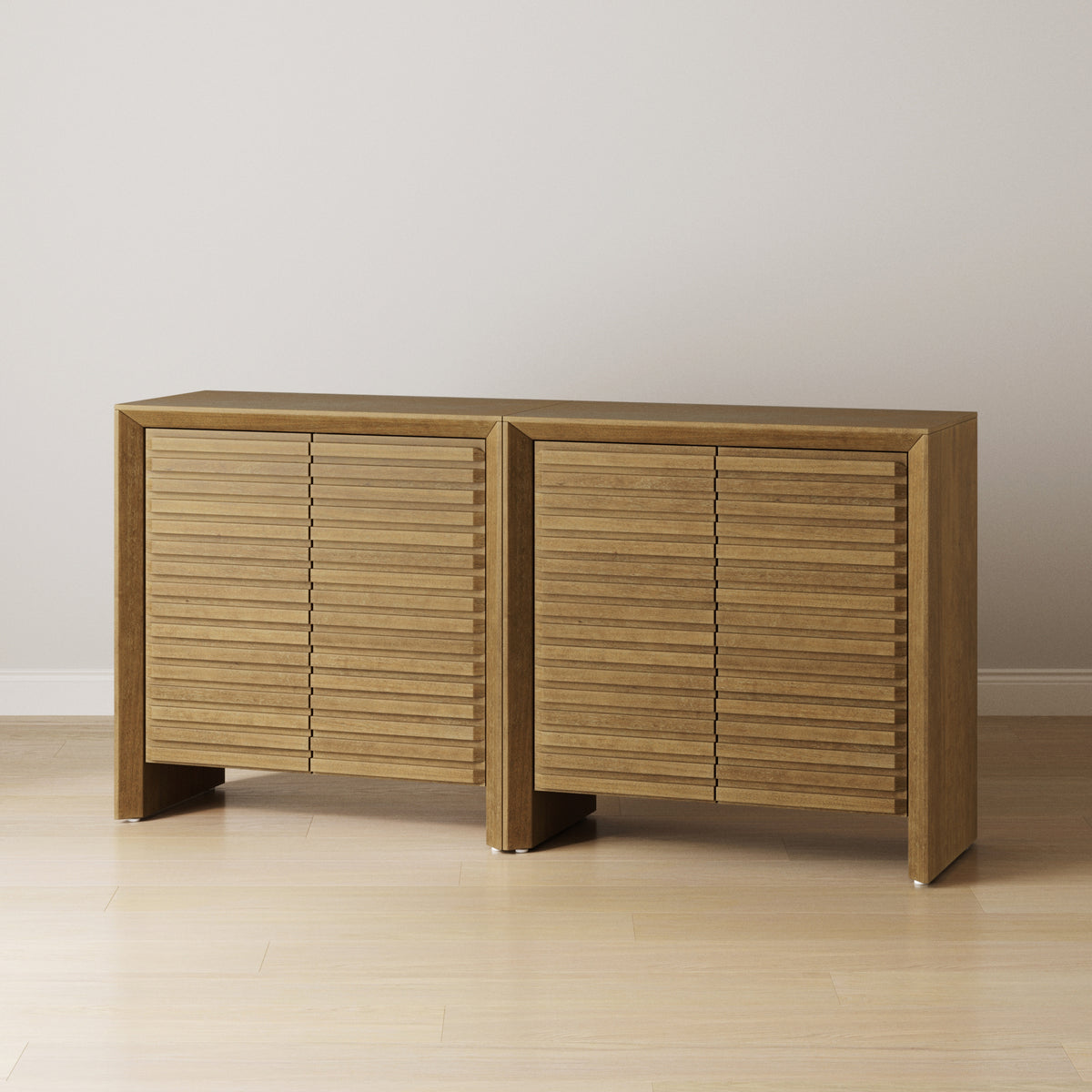 Modern Wood Storage Credenza with Slatted Doors Brown (Set of 2) - Nathan James