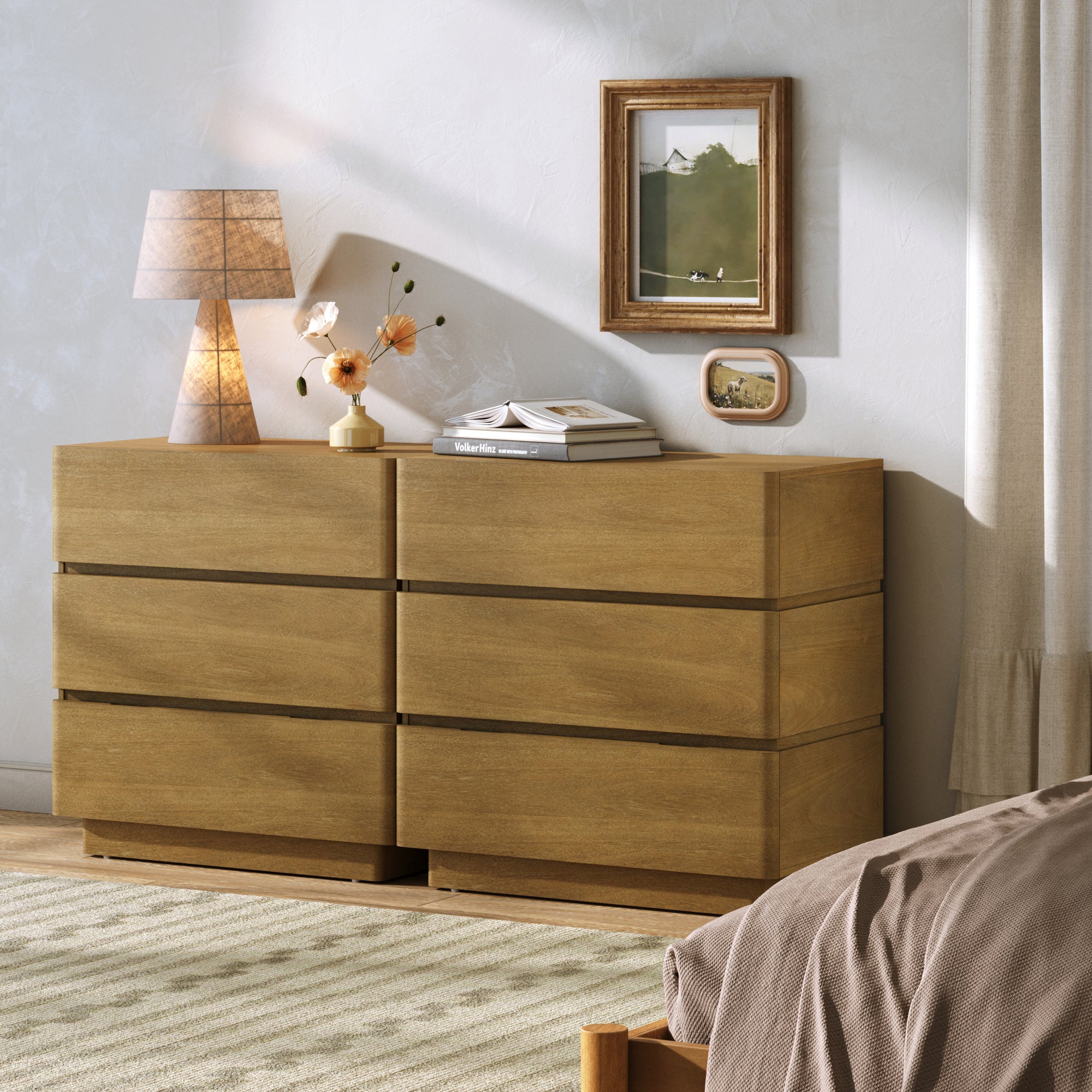 Wooden Modern 3-Drawer Dresser or Oversized Nightstand Light Brown Set of 2 - Nathan James