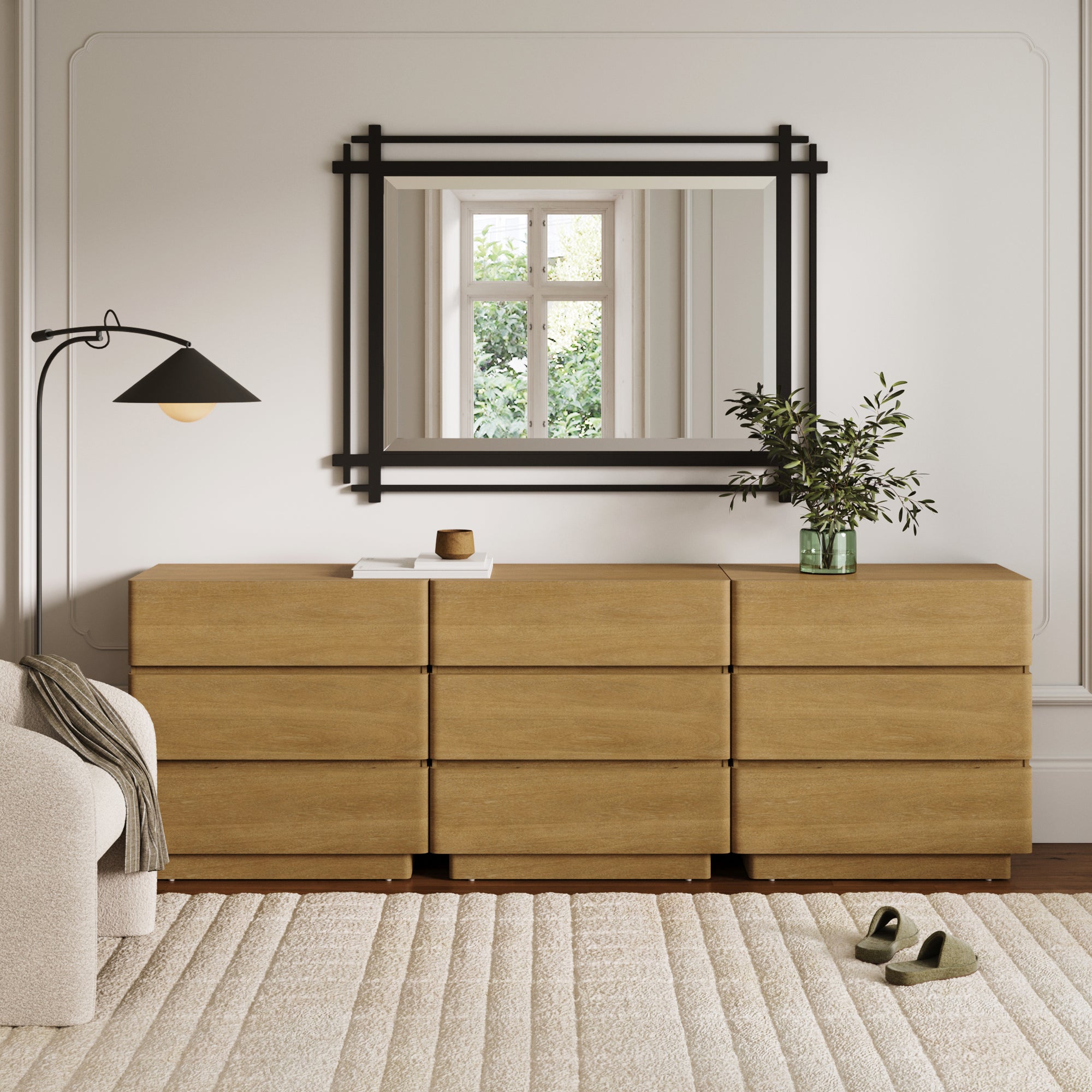 Wooden Modern 3-Drawer Dresser or Oversized Nightstand Light Brown Set of 3 - Nathan James
