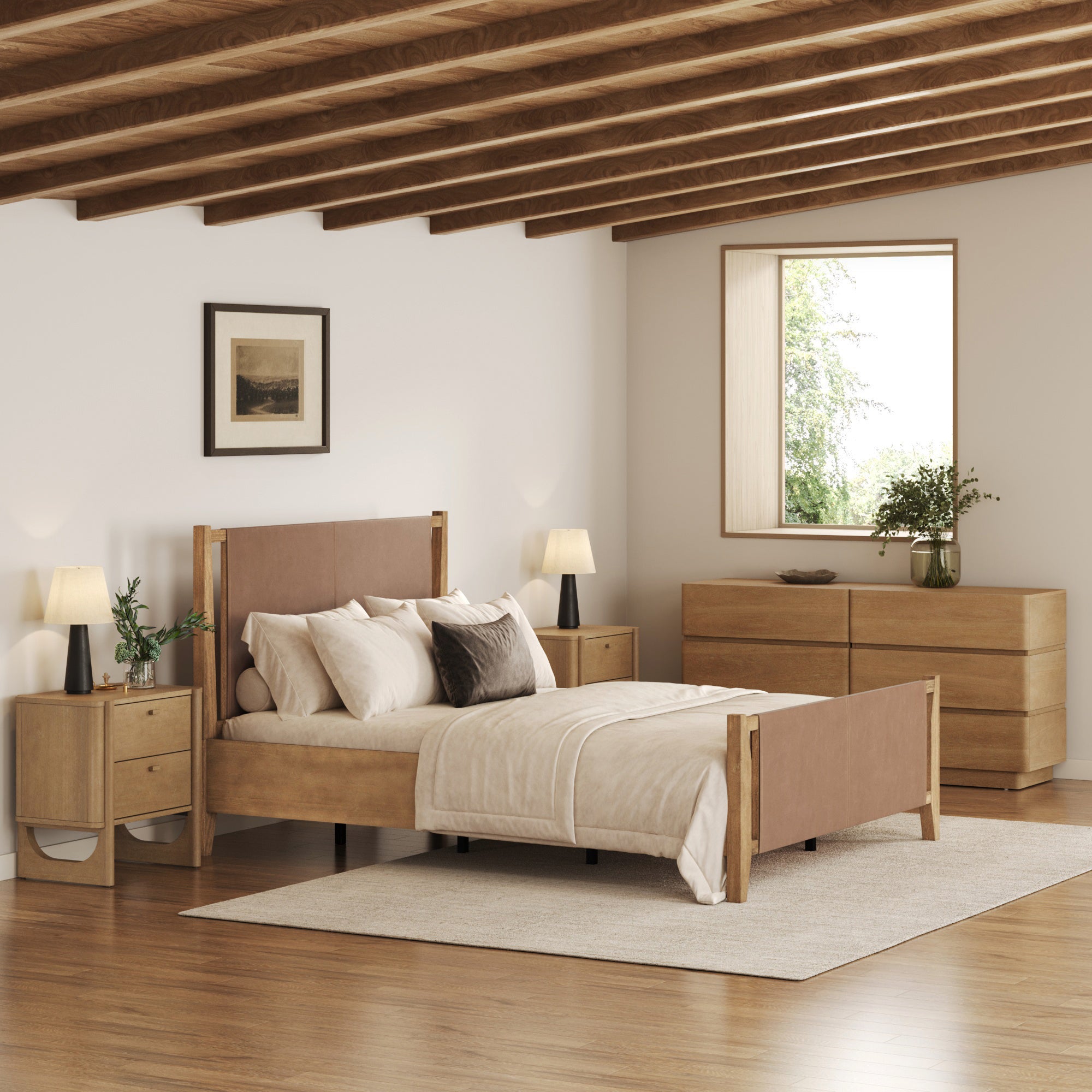 Mid Century Modern Rounded Dresser and Nightstand Set (4-Piece) - Nathan James