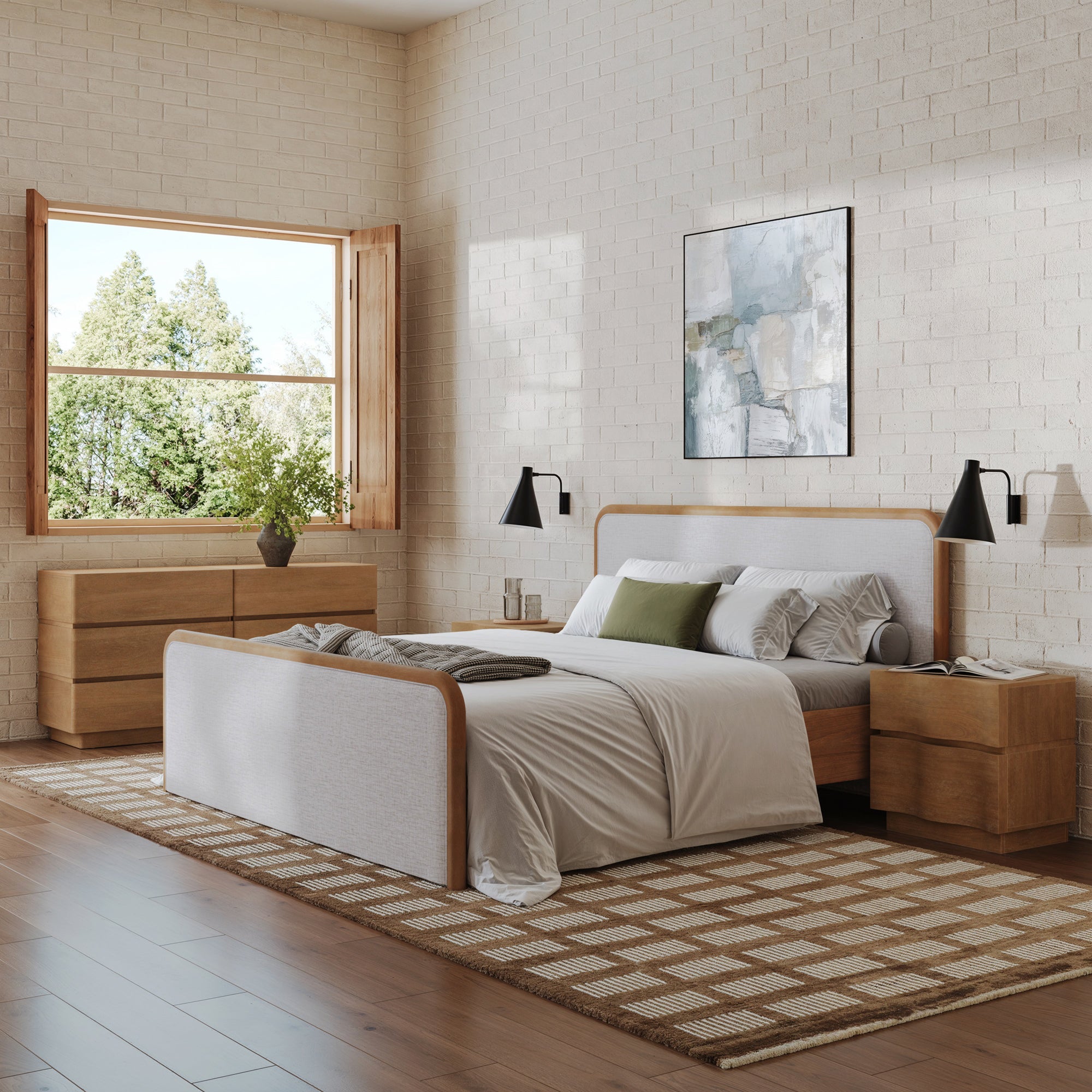 Modern Wooden Dresser and Scalloped Nightstand Set (4-Piece) - Nathan James