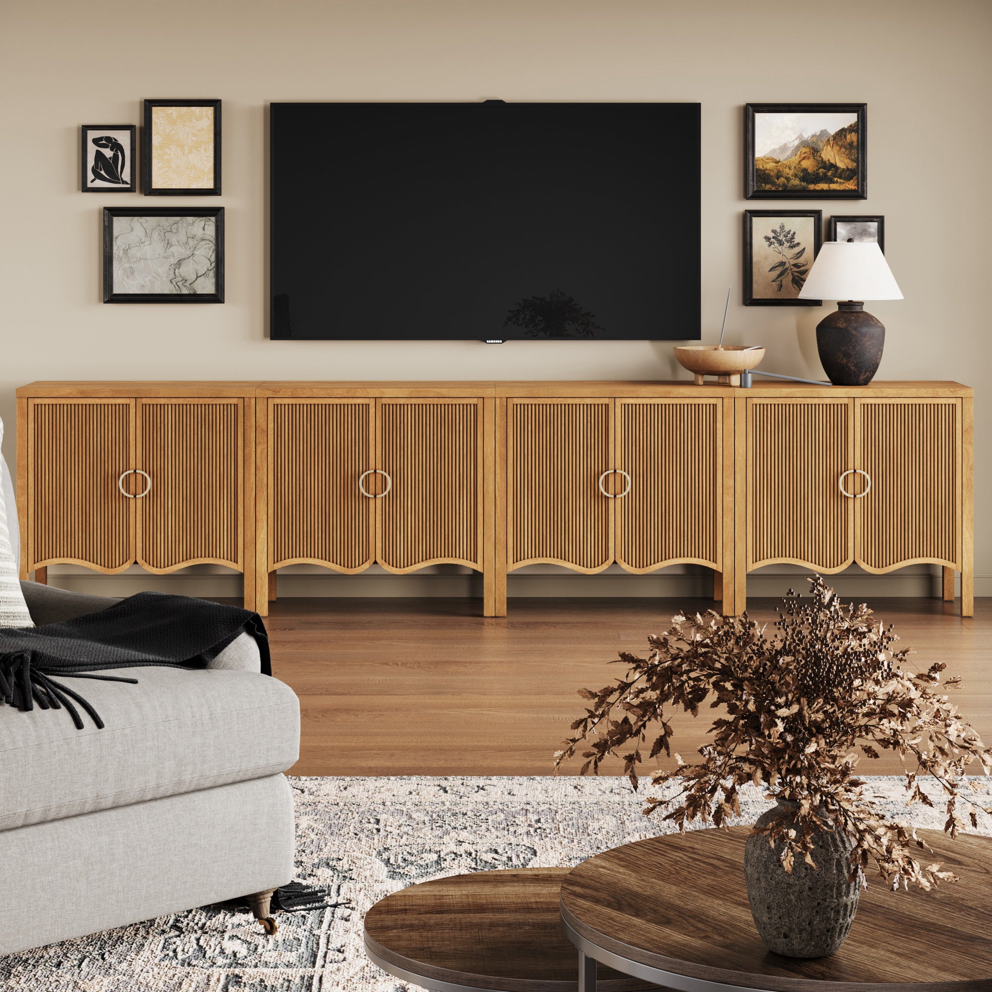 Wood Transitional Fluted TV Console Light Brown for 85" TVs - Nathan James