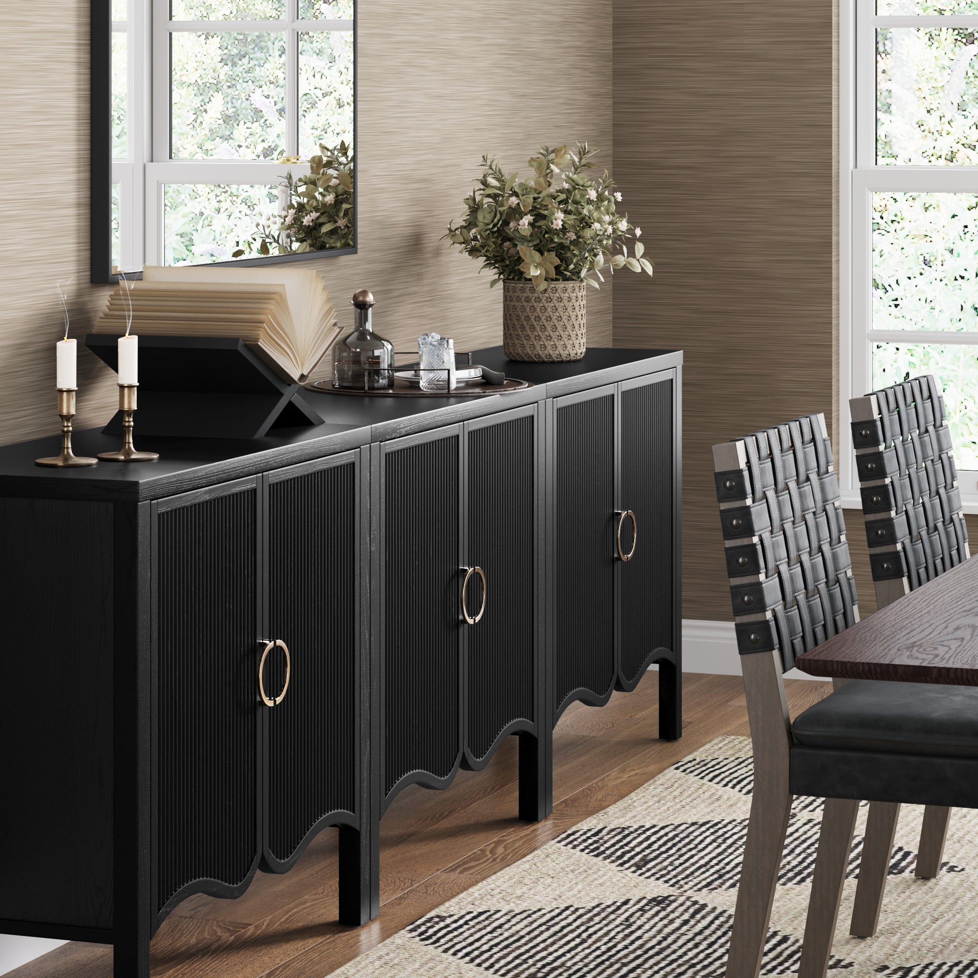 Wood Transitional Fluted TV Console Black Oak for 75 - 85" TVs - Nathan James