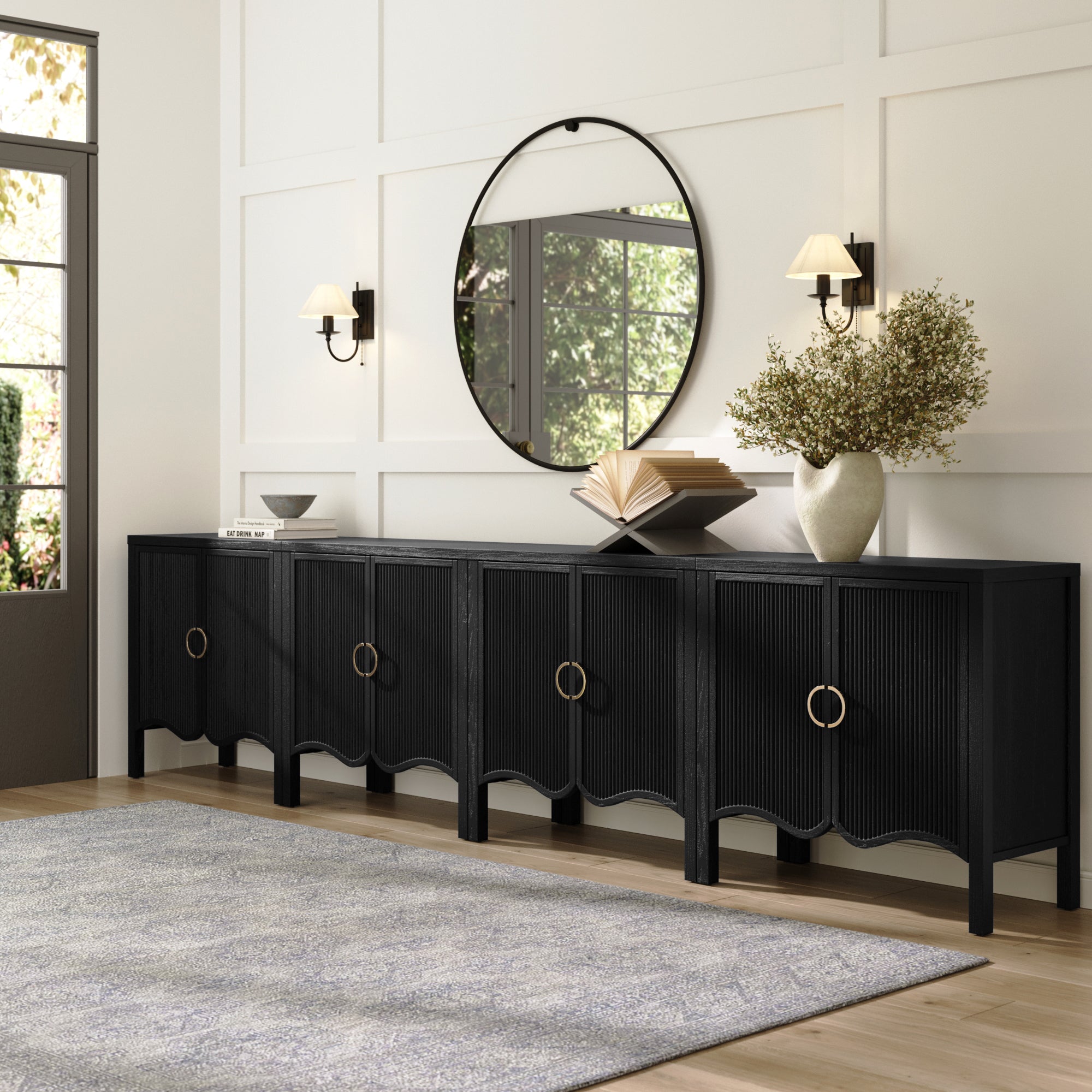 Wood Transitional Fluted TV Console Black Oak for 85" TVs - Nathan James