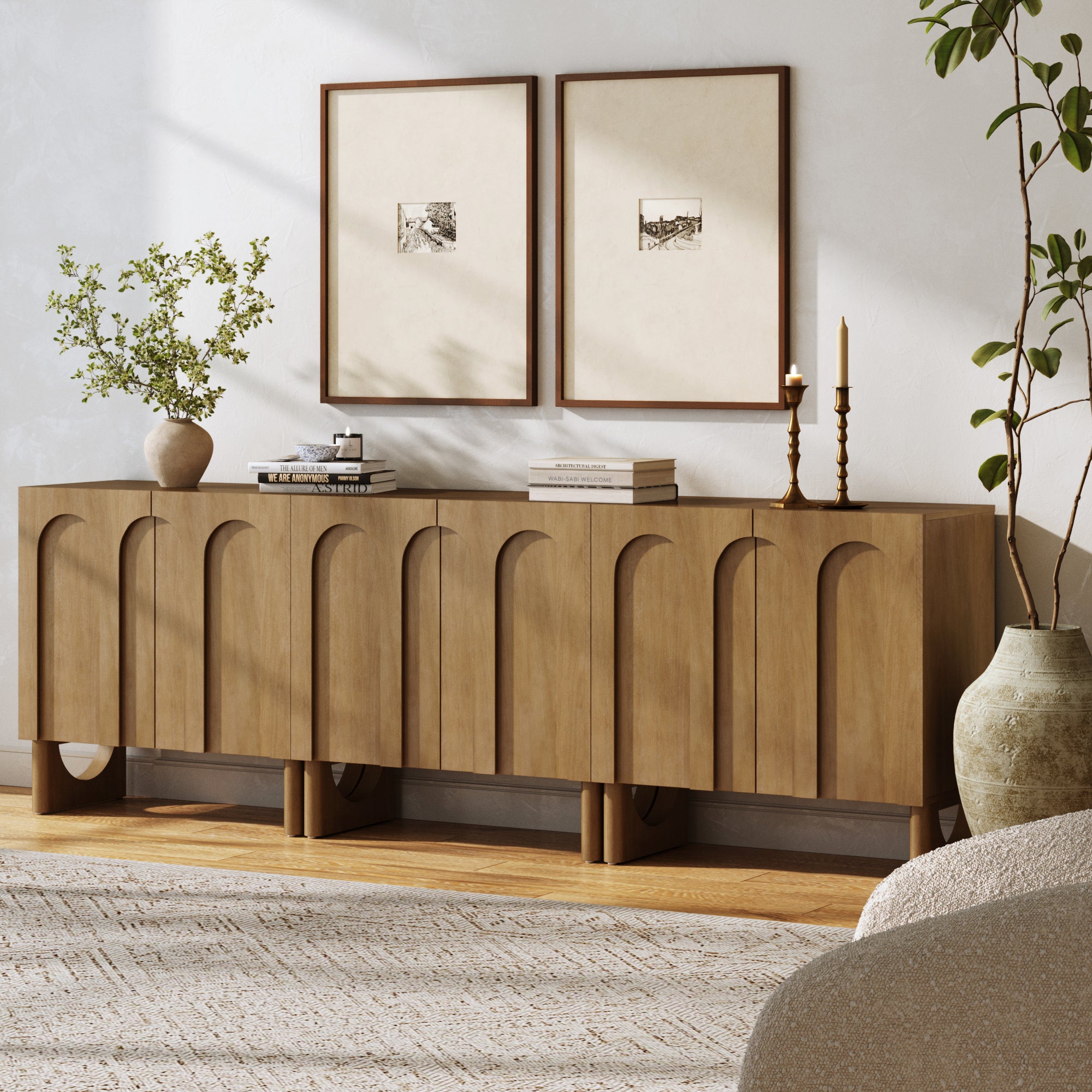 Mid Century Modern Credenza Console Cabinet Light Brown (Set of 3) - Nathan James