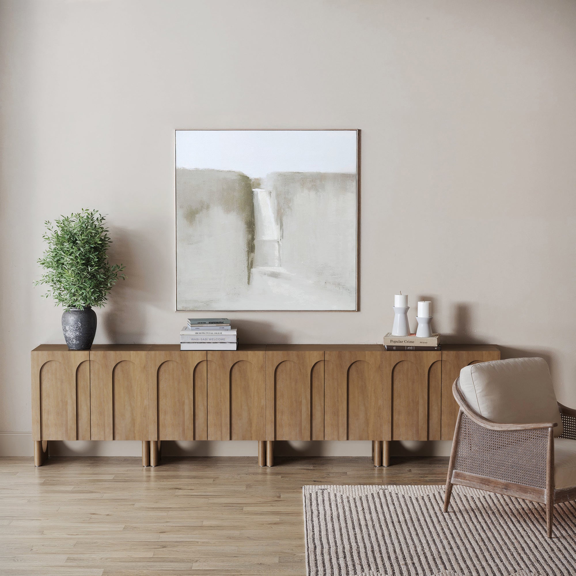 Mid Century Modern Credenza Console Cabinet Light Brown (Set of 4) - Nathan James