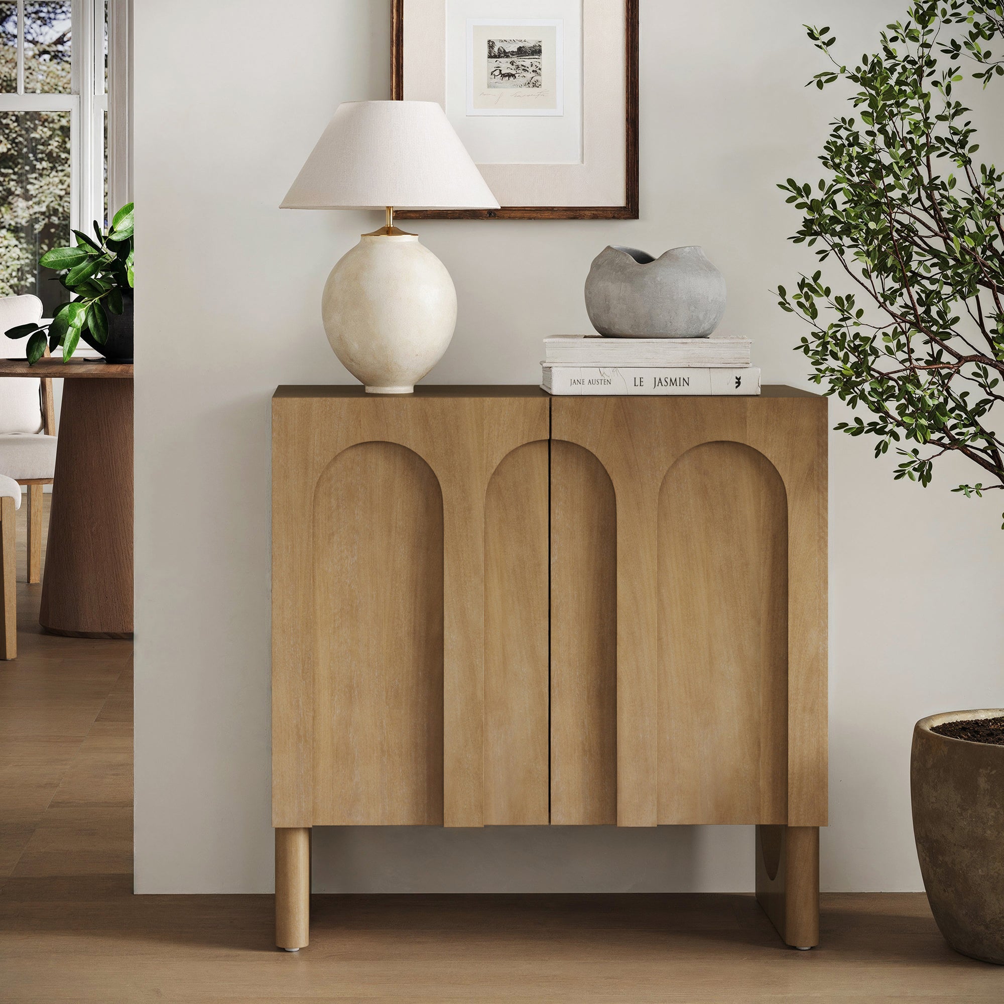 Wood Storage Cabinet with Arched Doors Light Brown - Nathan James