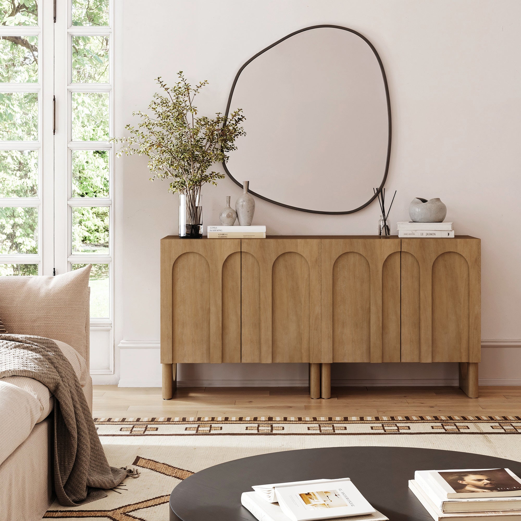 Wood Storage Cabinet with Arched Doors Light Brown - Nathan James