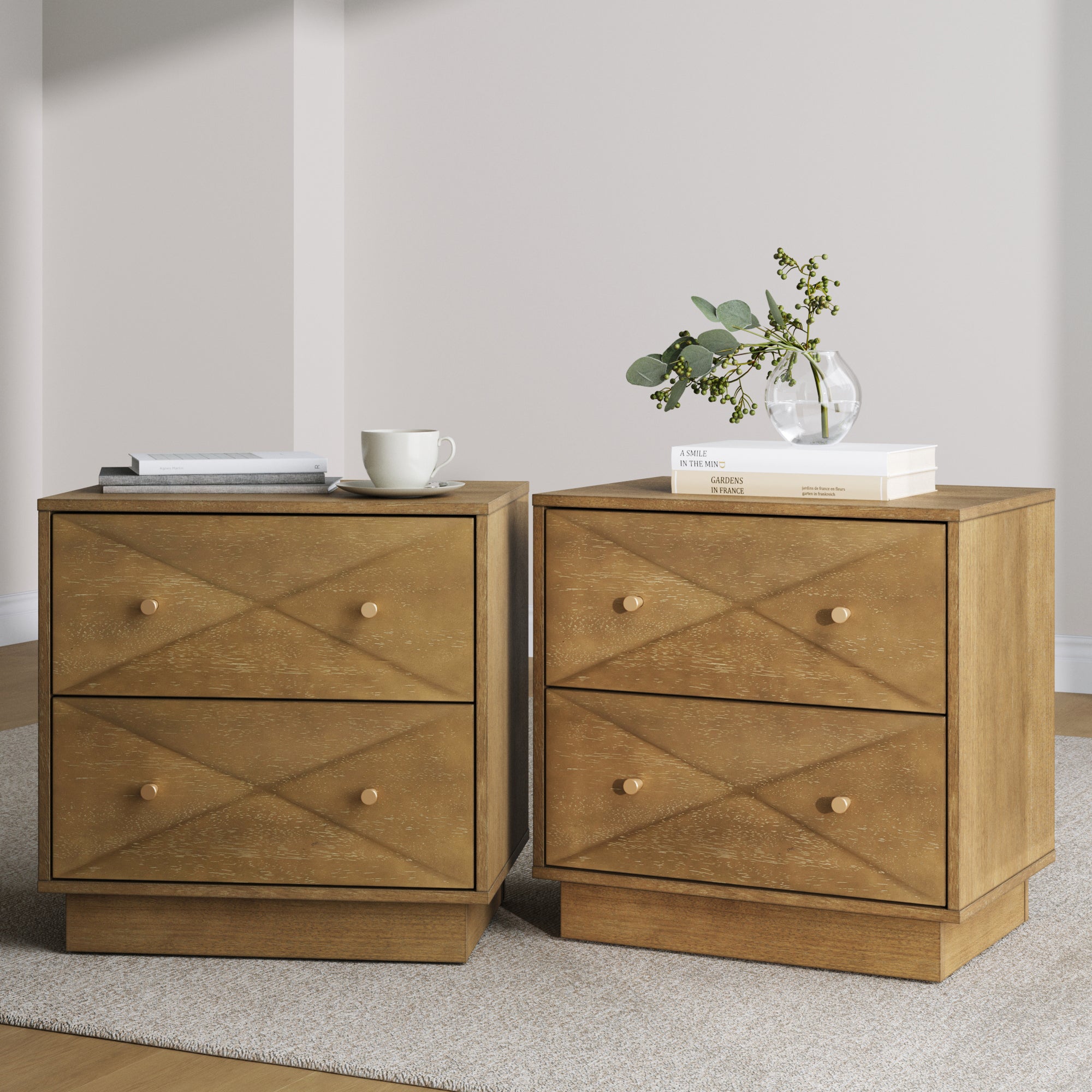 Geometric Wood Modern Nightstand Set of 2 Light Brown - Nathan James